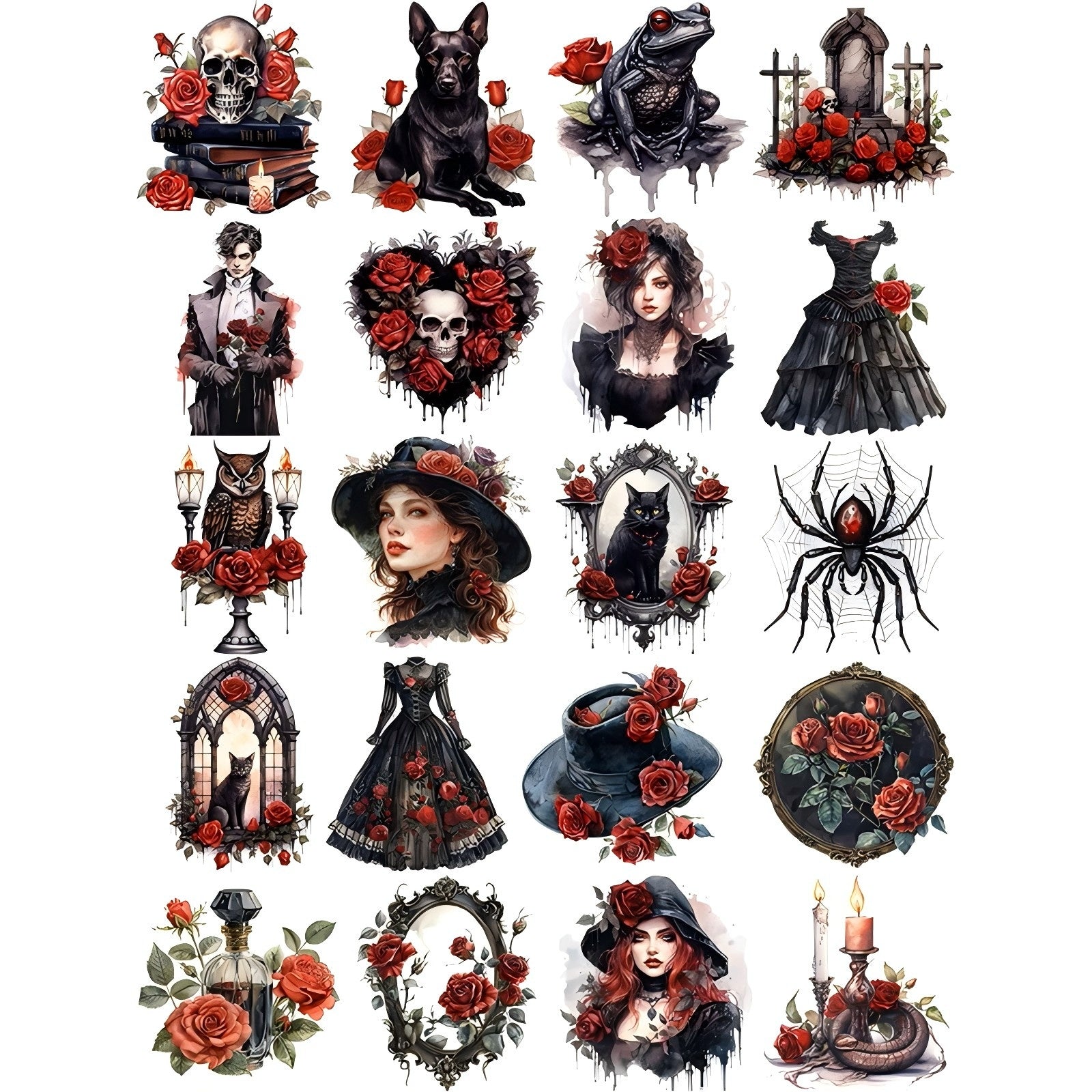 0101 Vintage Roses solid sticker with white border -20Pcs each pack