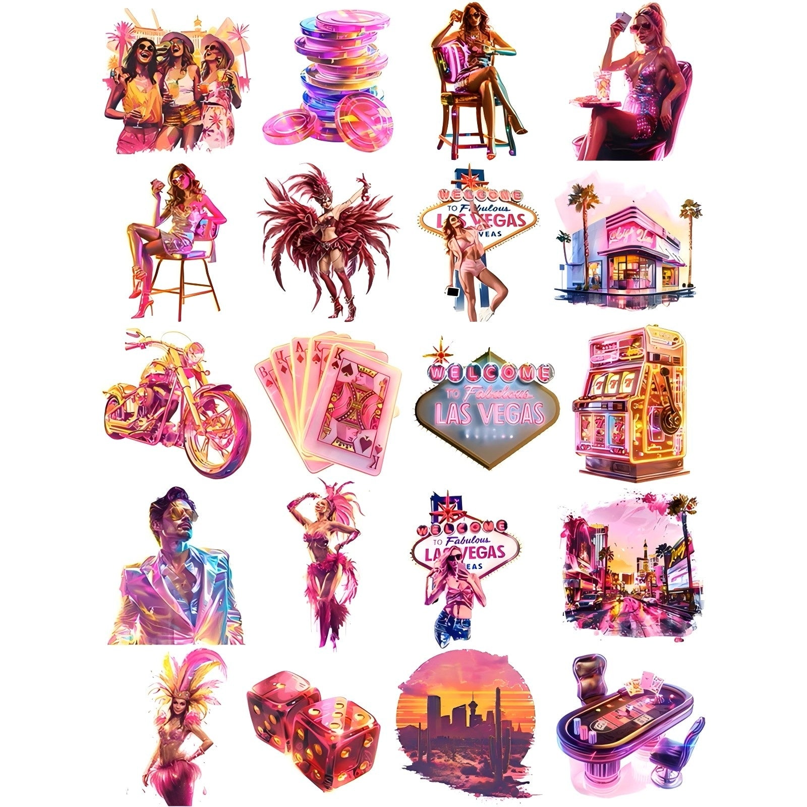 0101 Las Vegas girls solid sticker with white border -20Pcs each pack