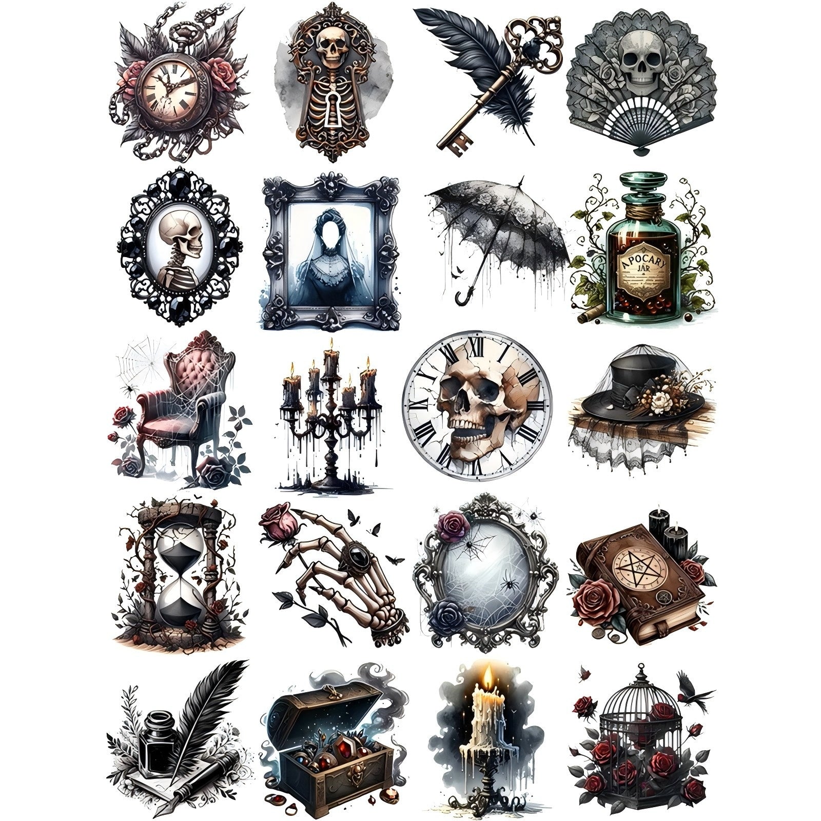 S-489- Gothic skull solid sticker with white border -20Pcs each pack
