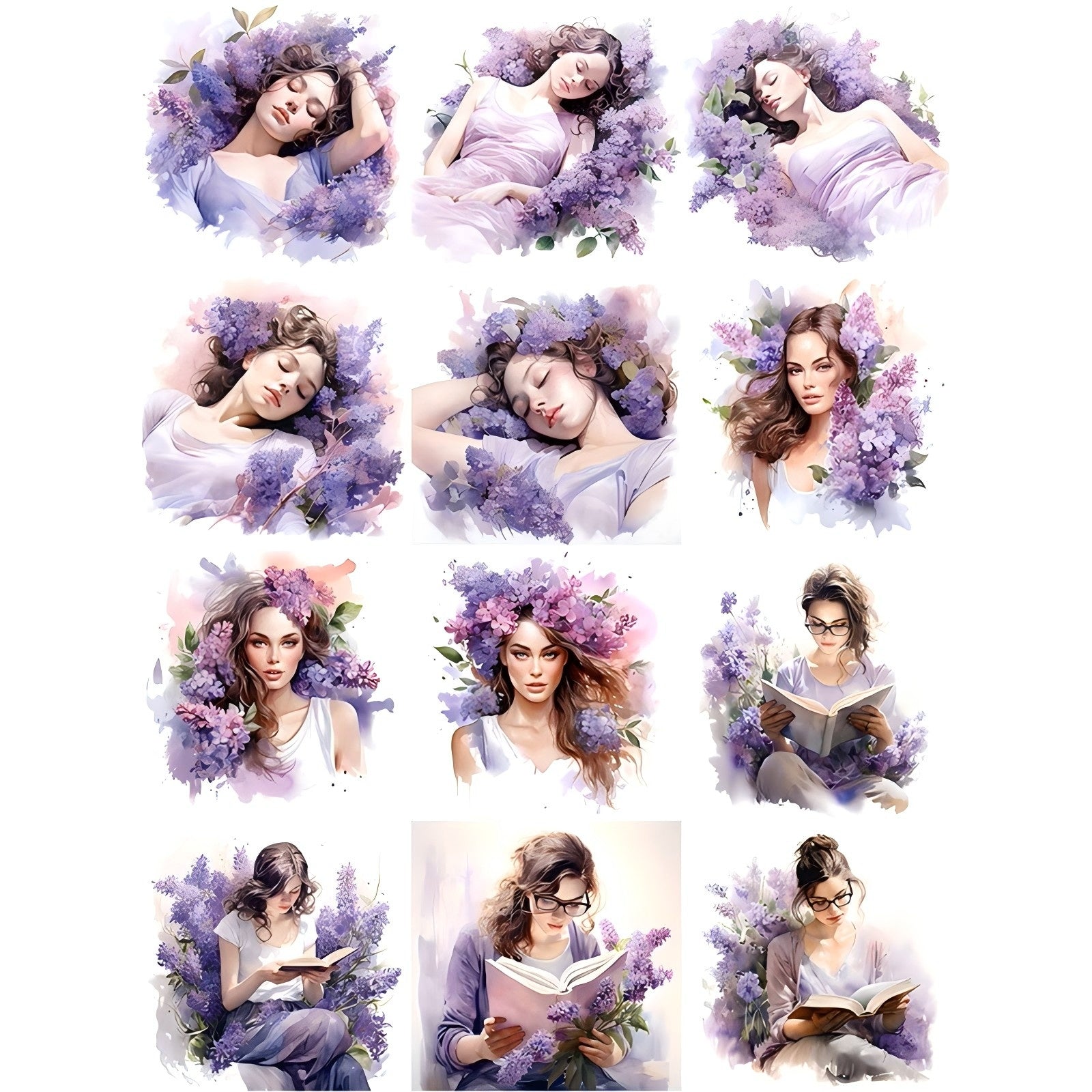0101 Lilac Girl solid sticker with white border -12Pcs each pack