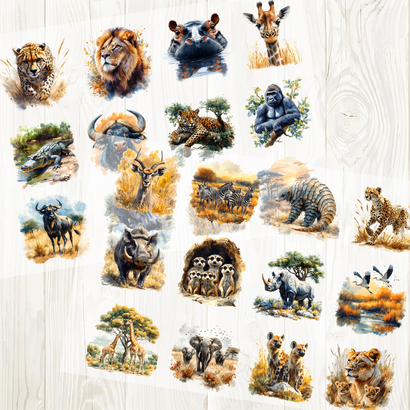 A4 African Wildlife matte PET pre-cut large sticker 1 pack 2 sheets