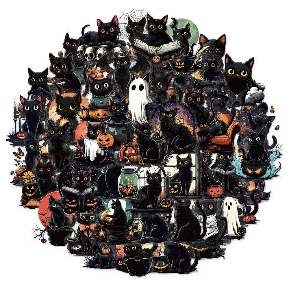 0823 50 Halloween black cat PET sticker