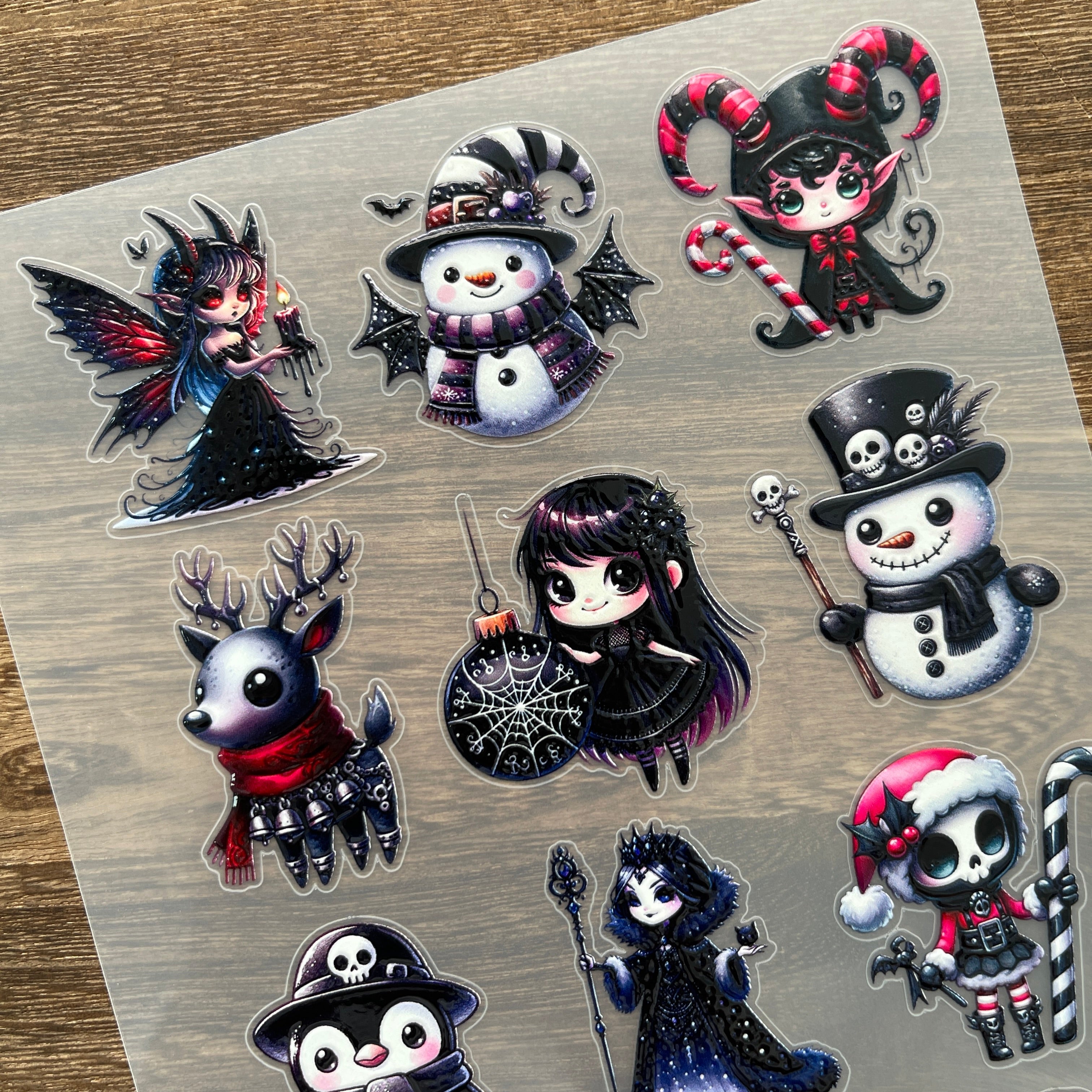 3D Goth christmas PET Stickers 1pcs