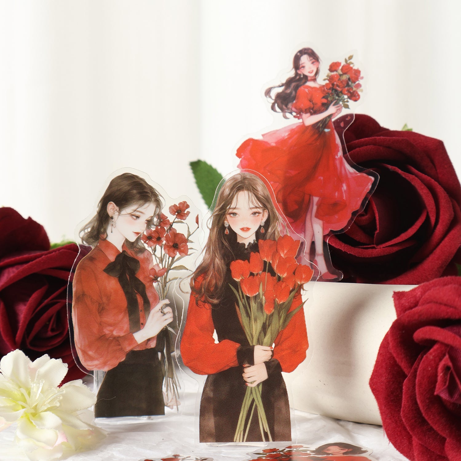 0913 Flower and girl PET Sticker -15Pcs each pack