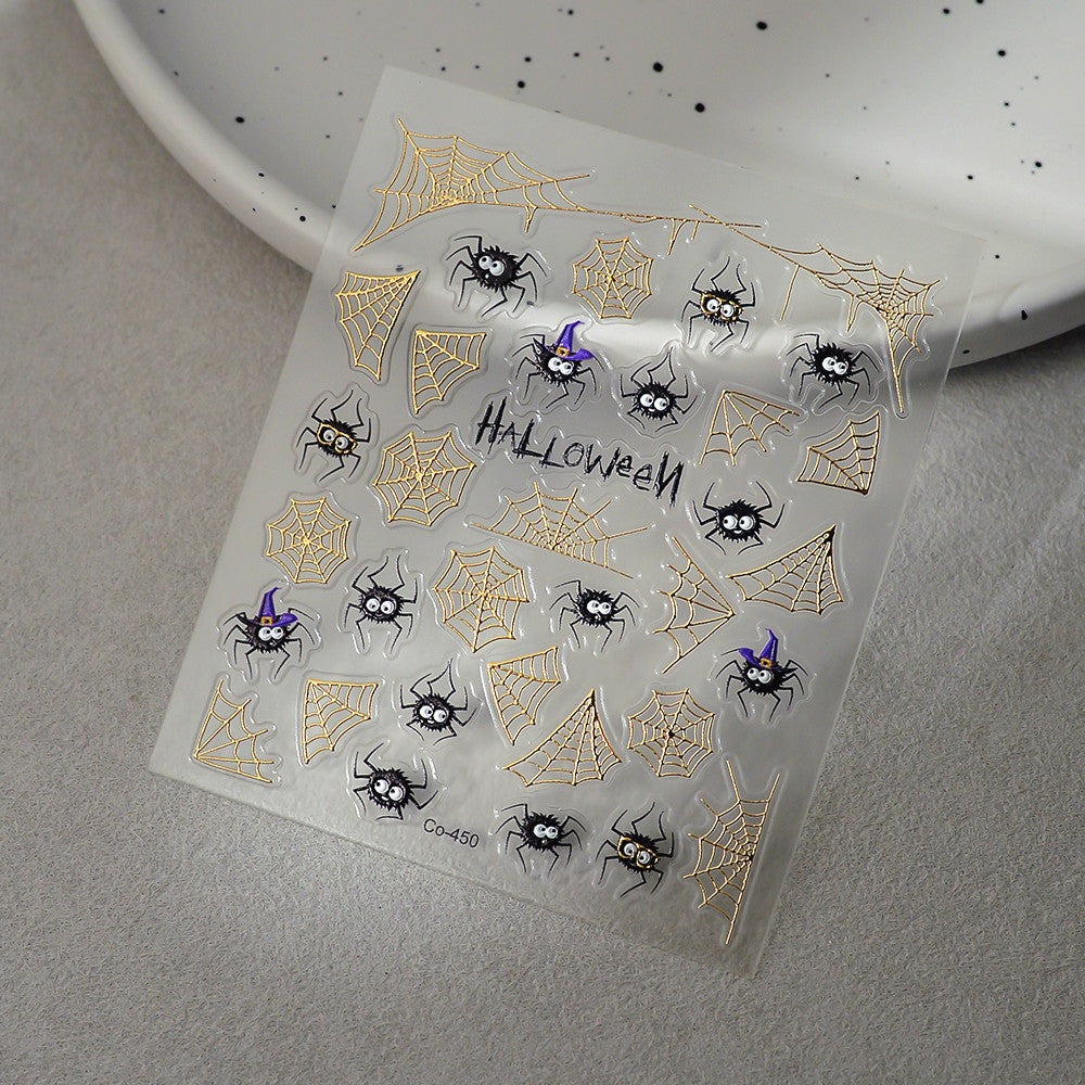 0814 M187- Golden spider web Embossed Mini sticker 1 Pcs