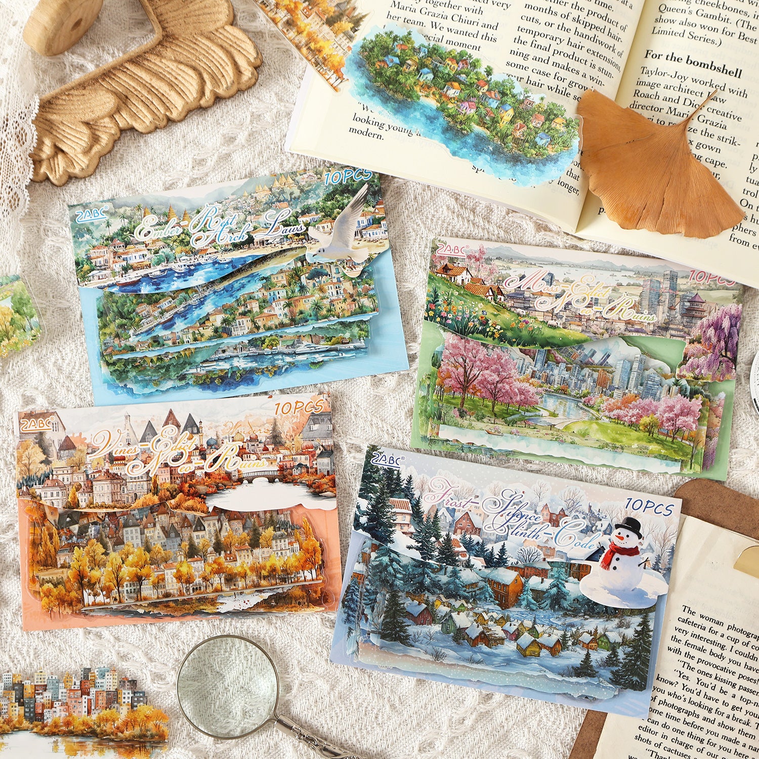 0801 Small town PET Sticker -10Pcs each pack