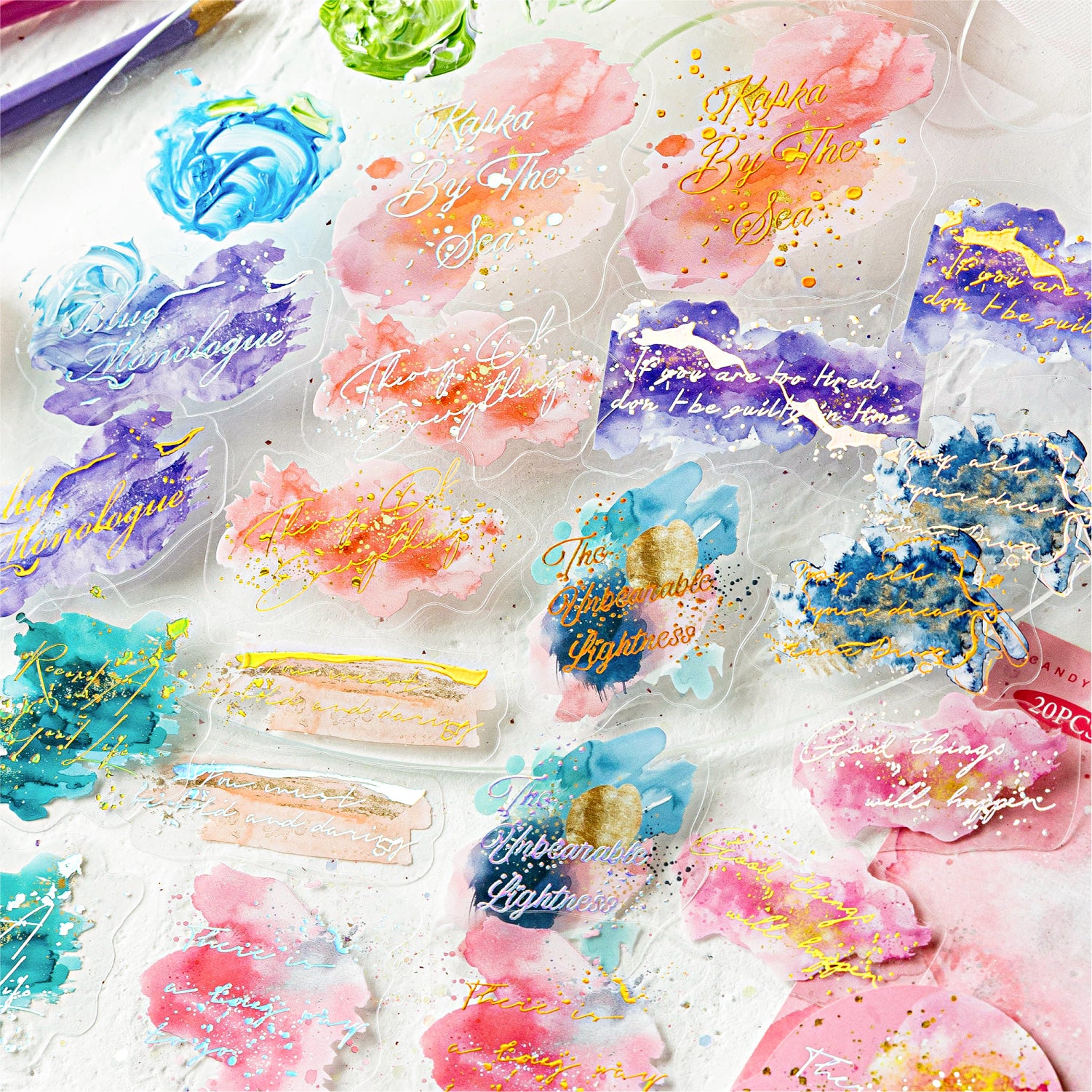 0828 Watercolor smudge PET Sticker -20Pcs each pack
