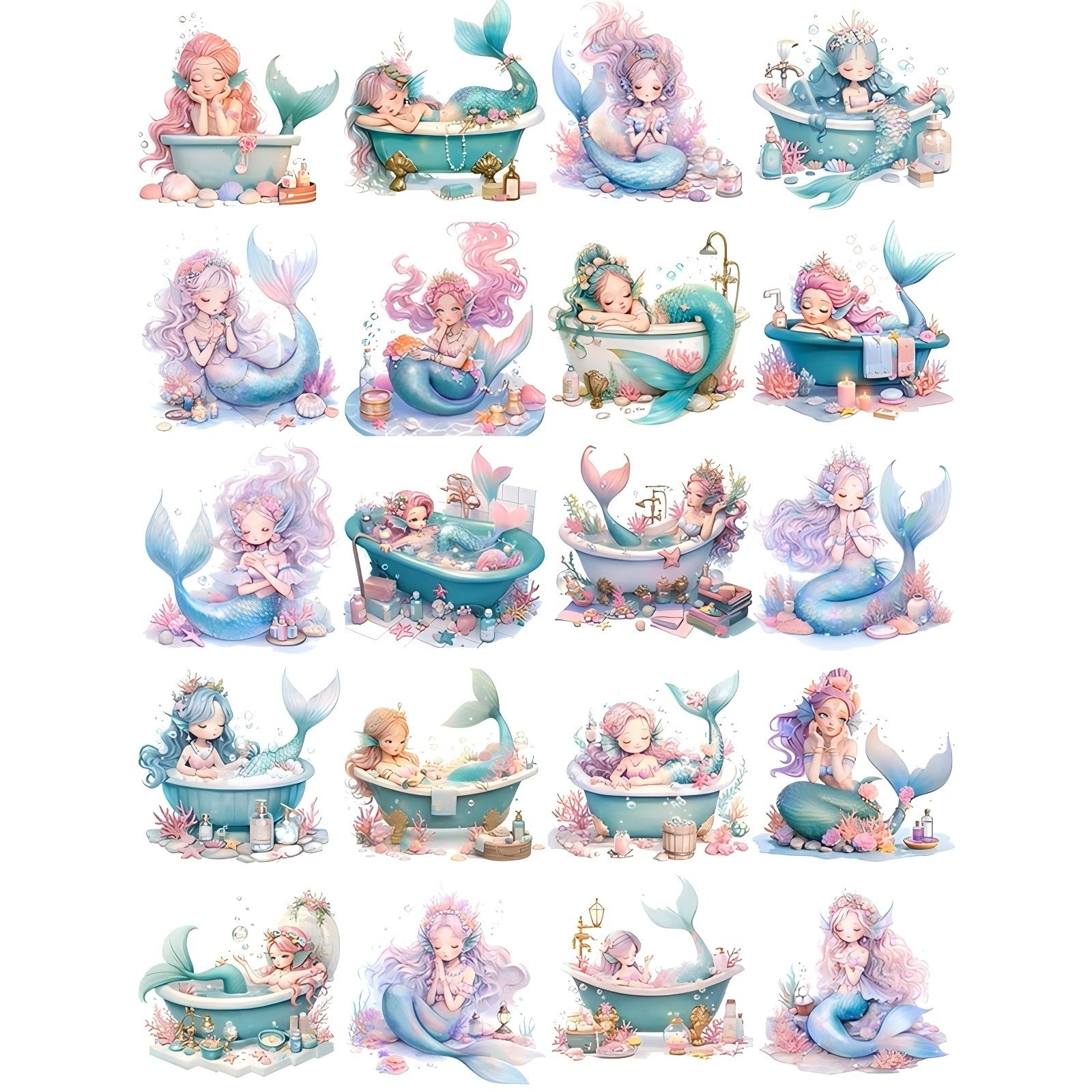 0101 Mermaid solid sticker with white border -20Pcs each pack