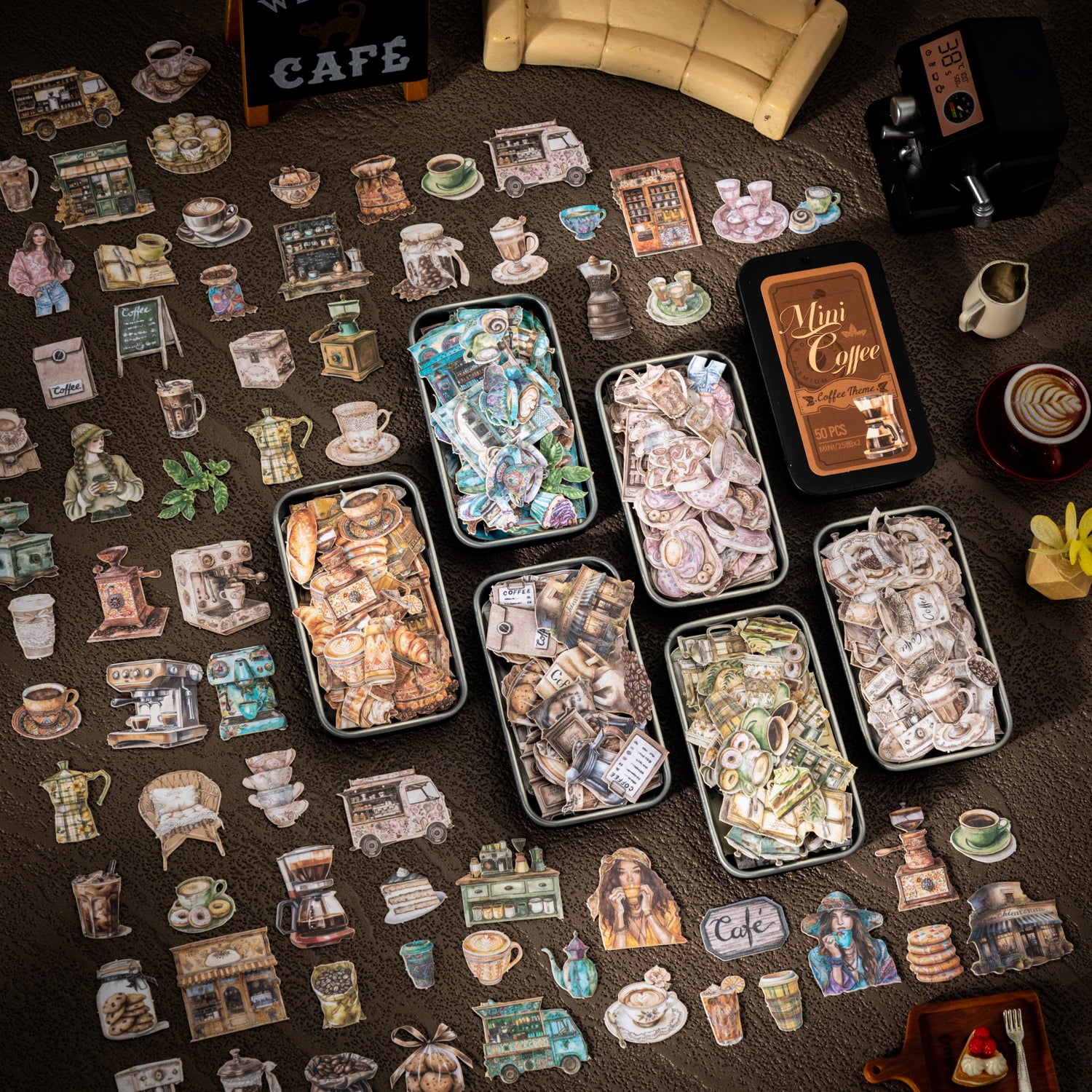 0823 Mini coffee Sticker -50Pcs each pack