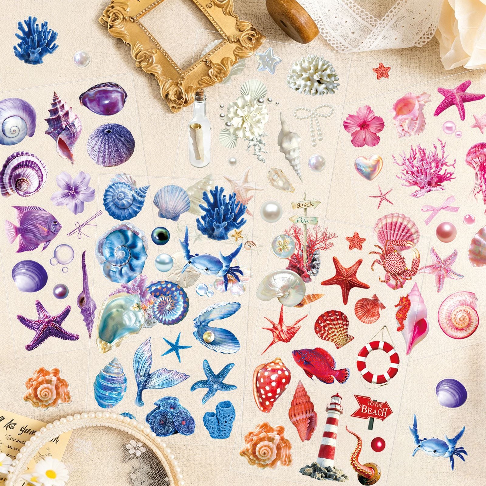 Ocean Pearls and Shells PET Stickers -5Pcs each pack