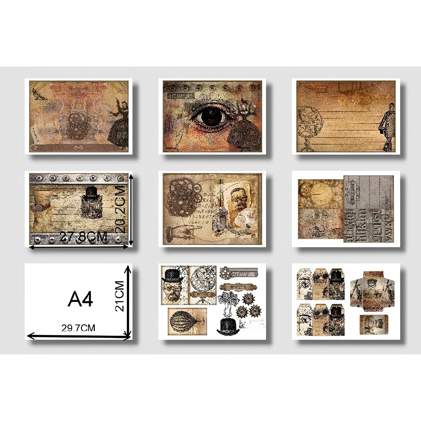 0325 A4 size steampunk Style Paper 8 pcs