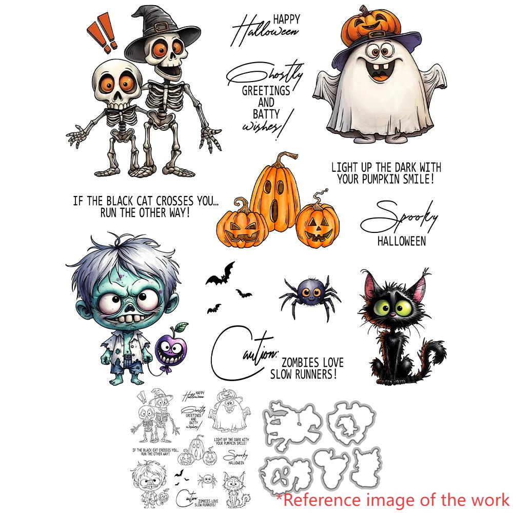 1024 Halloween Skeleton Clear Stamp and metal cutting dies cut