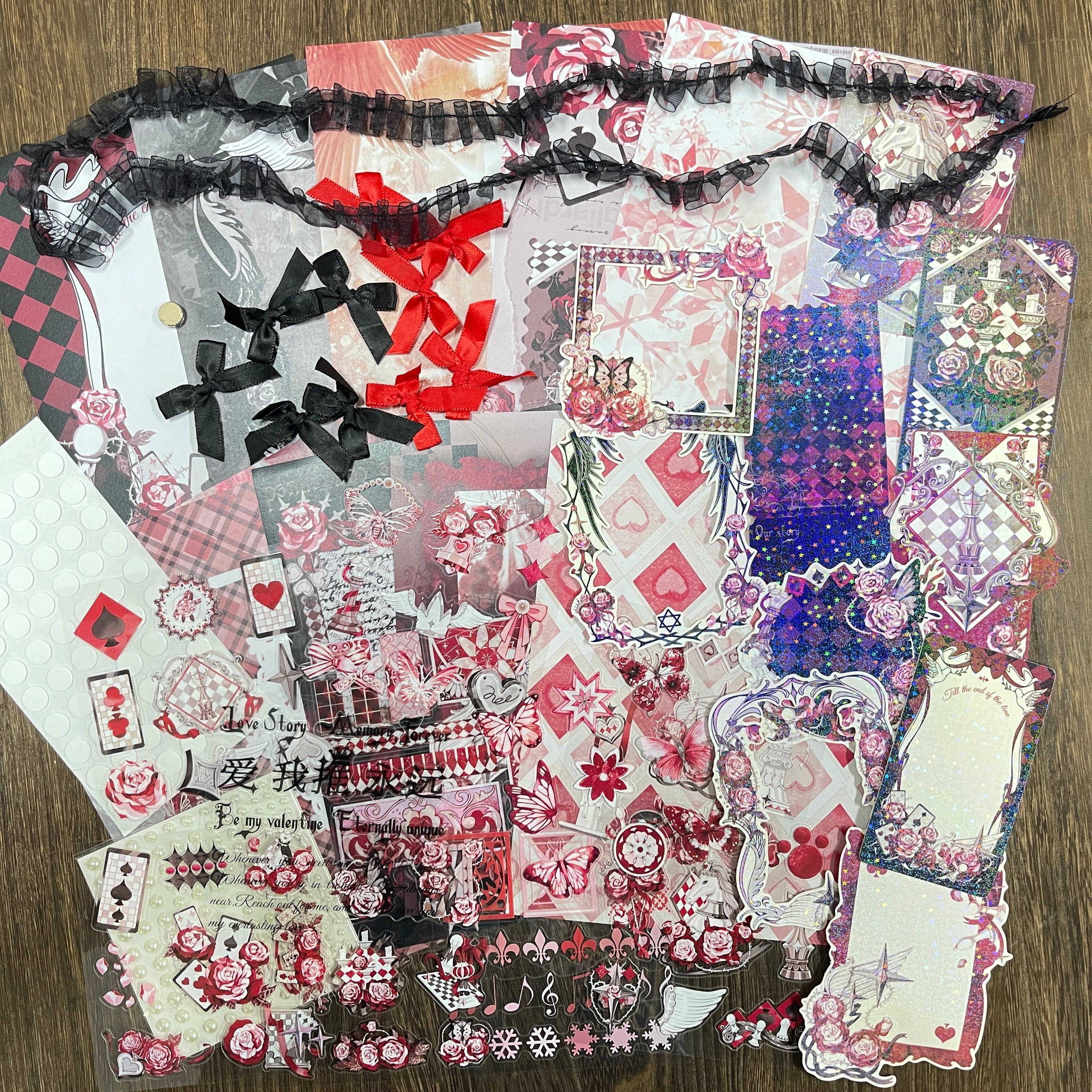 260202 Crimson Love Song Mixed pack journaling ephemera -43Pcs each pack