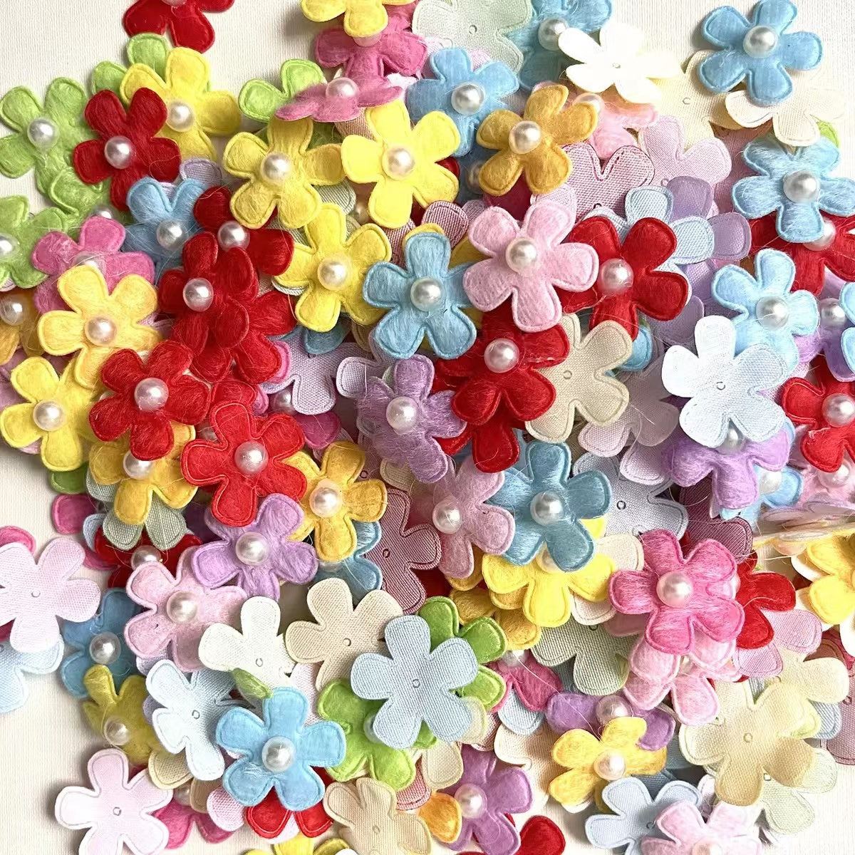 0514 Pearl fabric flower 1 pack 100 pcs