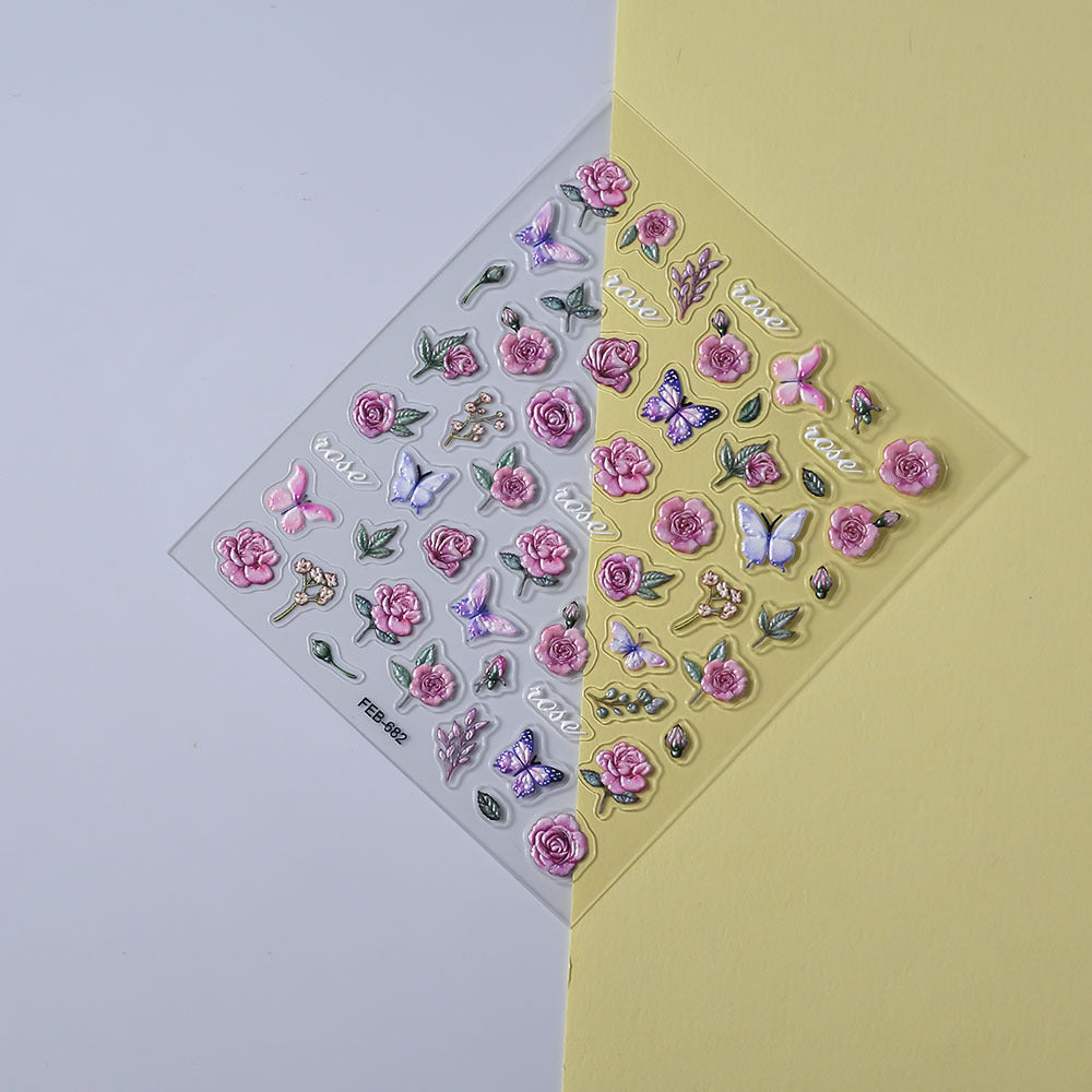 0920 M222- Butterfly Rose Embossed Mini sticker 1 Pcs