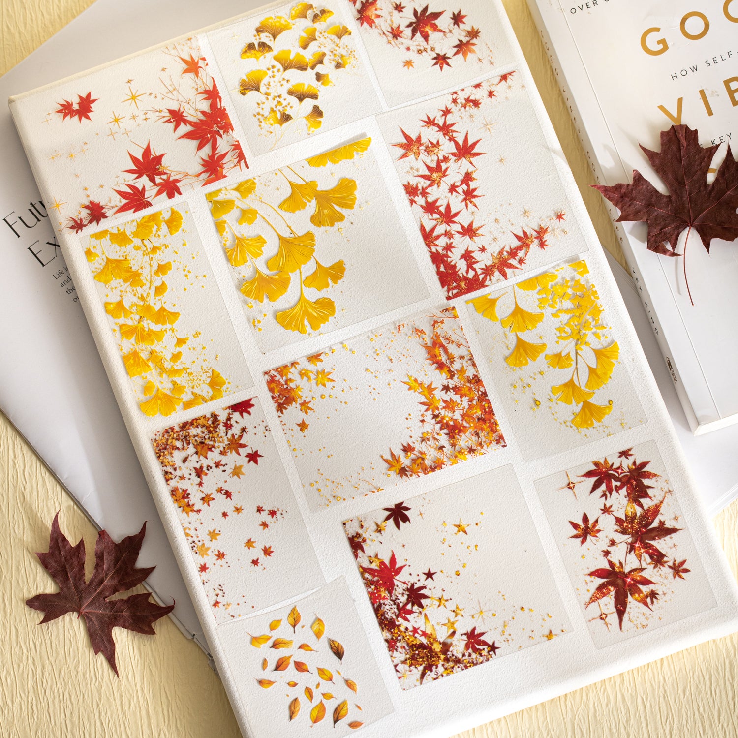 0916 Autumn maple leaves PET Sticker -20Pcs each pack