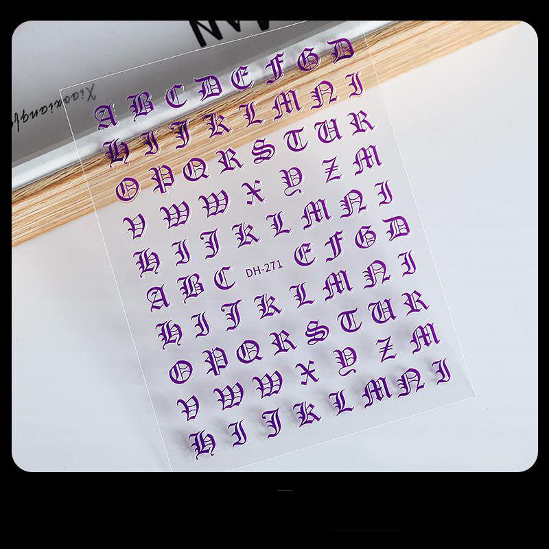 M-42- Purple vintage alphabet Embossed Mini sticker 1 Pcs