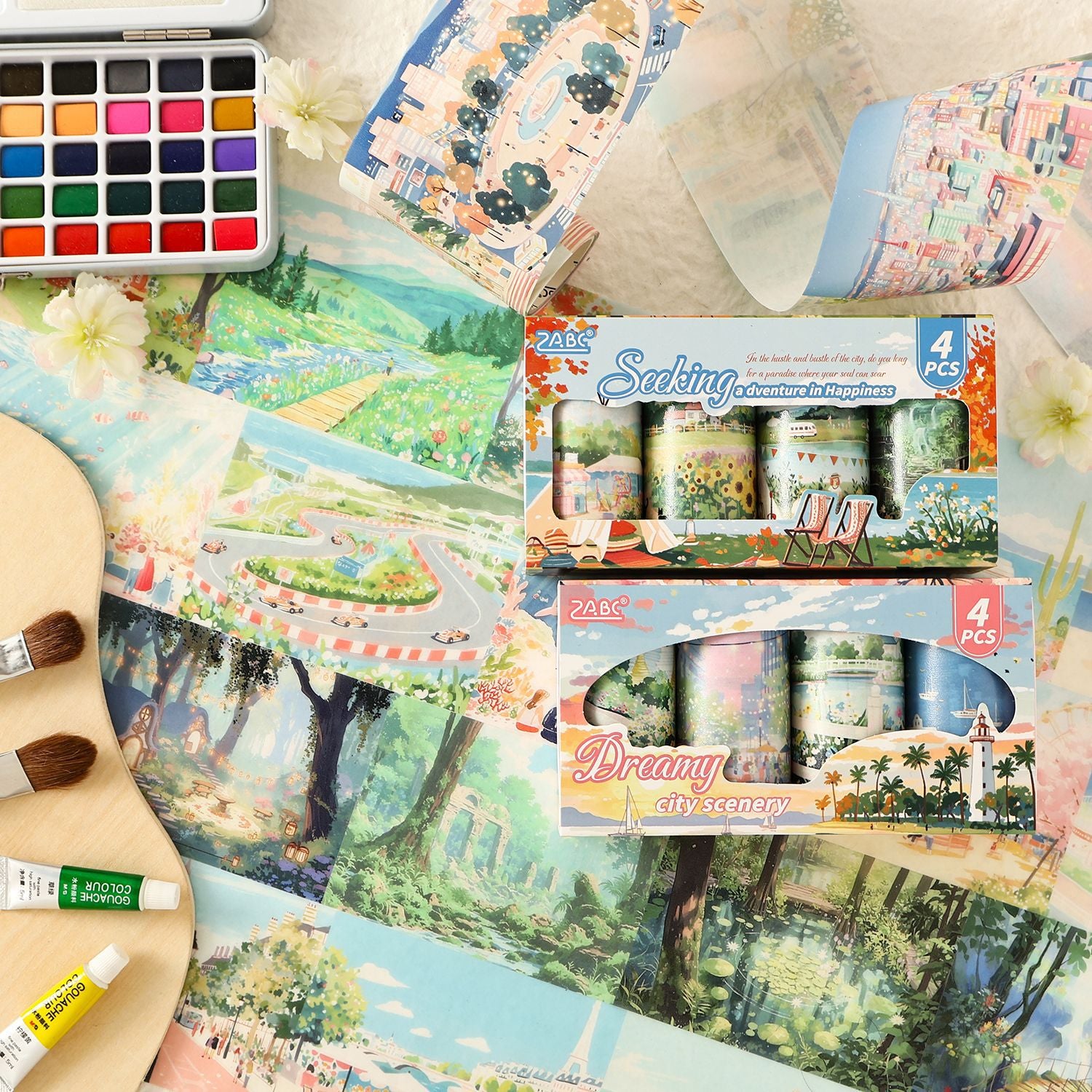 1215 Interesting landscape Washi Tape Set 4 rolls 8cm*2.2m