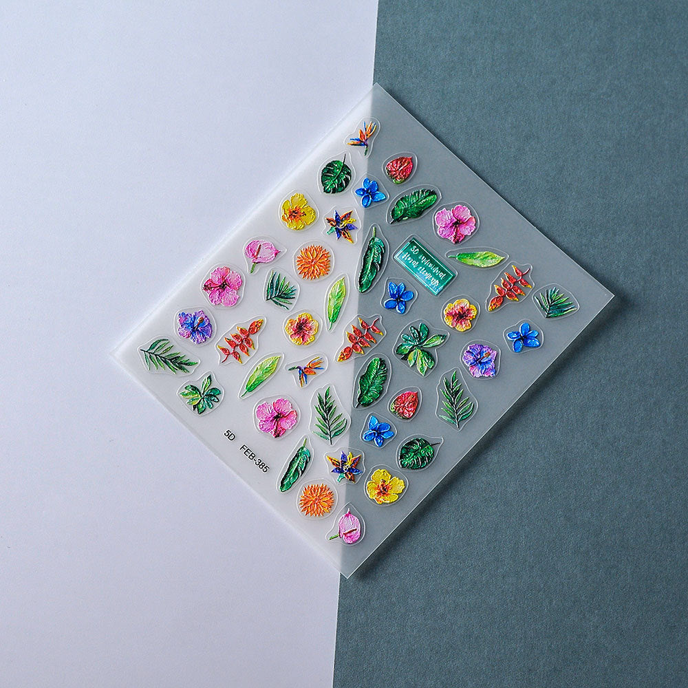 0522 M94- Leaves and flowers Embossed Mini sticker 1 Pcs