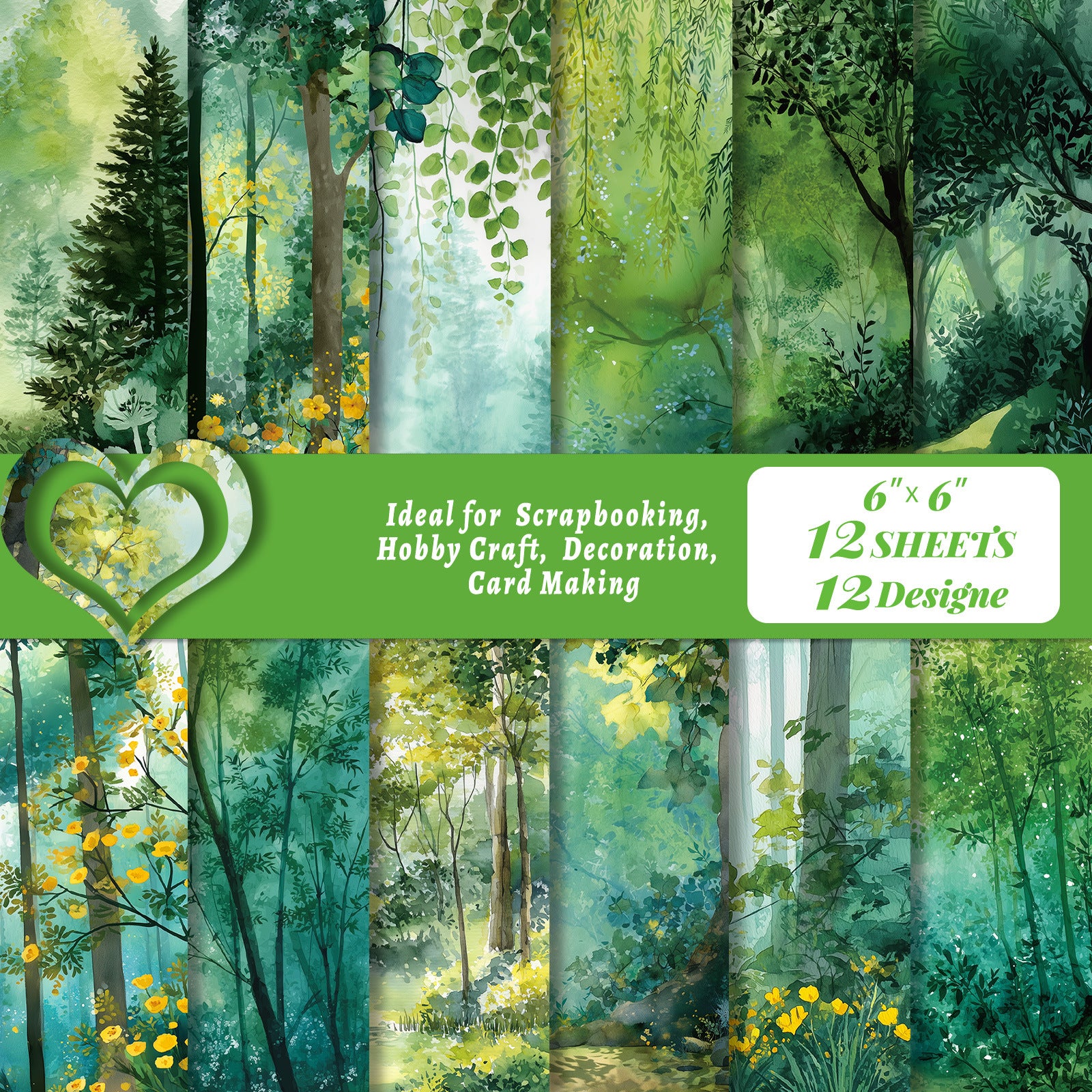 0820 Forest-themed oil painting background paper -12Pcs each pack