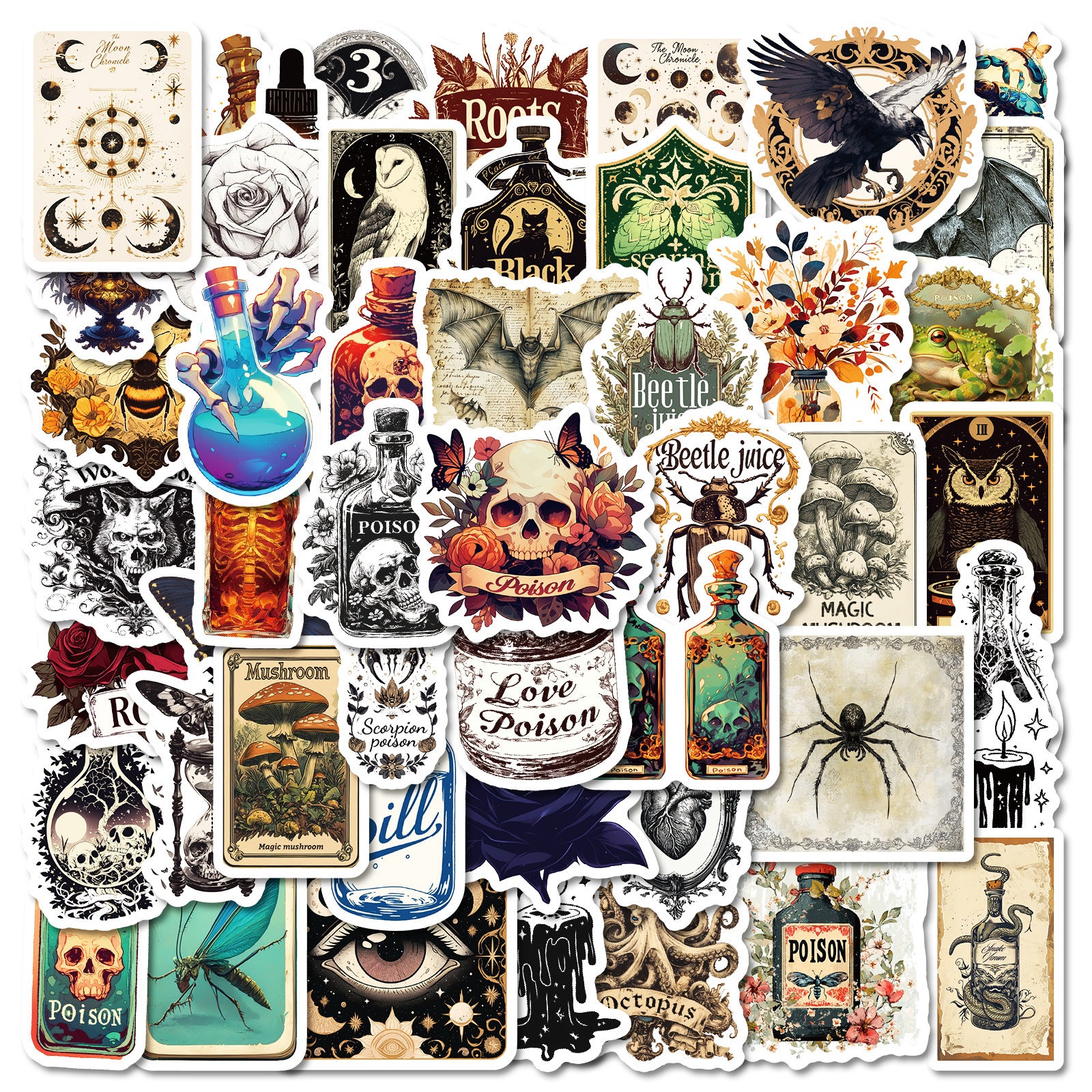 0221 Retro Objects solid sticker with white border -50Pcs each pack