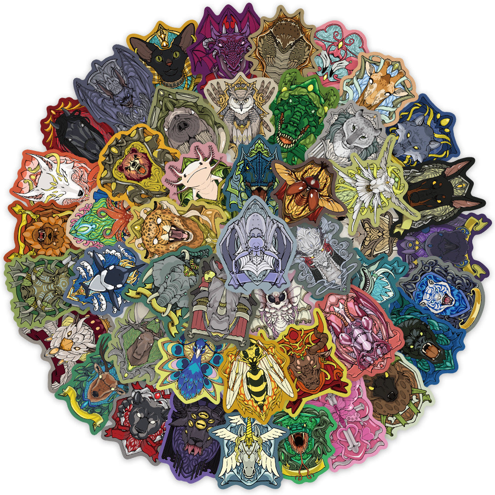 0101 Animal Heraldry solid sticker with white border -50Pcs each pack