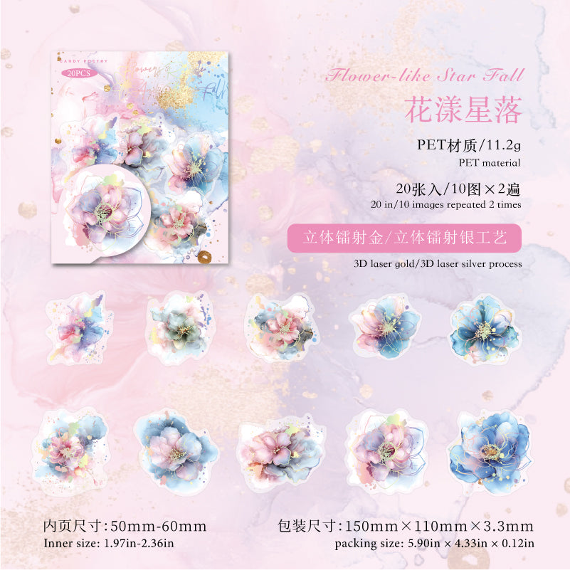 Glowing Dreamland Silver foil stamping PET Stickers -20Pcs each pack