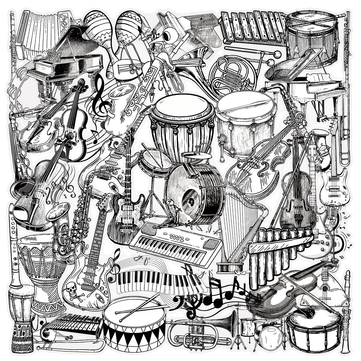 0907 50 Black and white musical instruments PET sticker