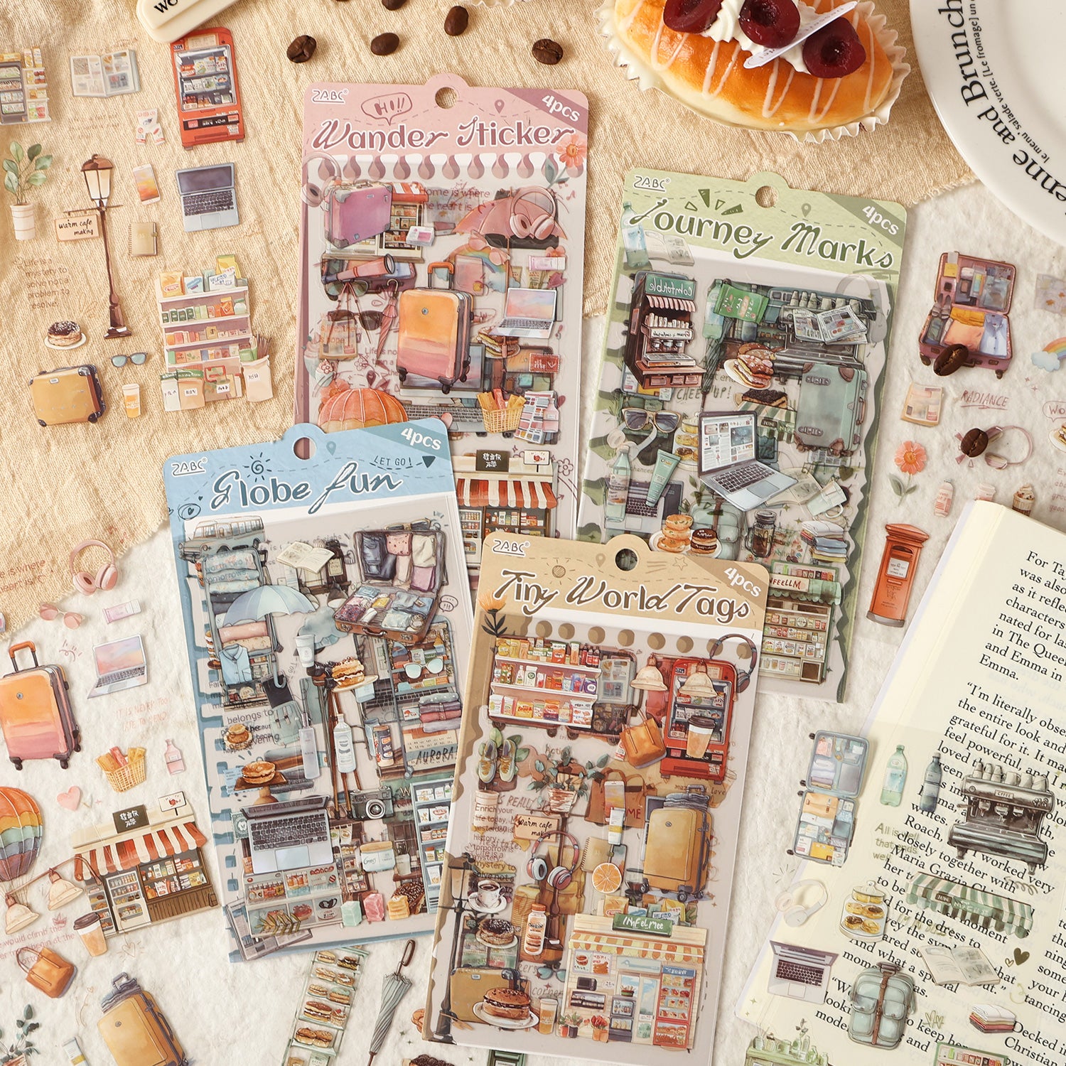 0910 Travel diary PET Sticker -4Pcs each pack