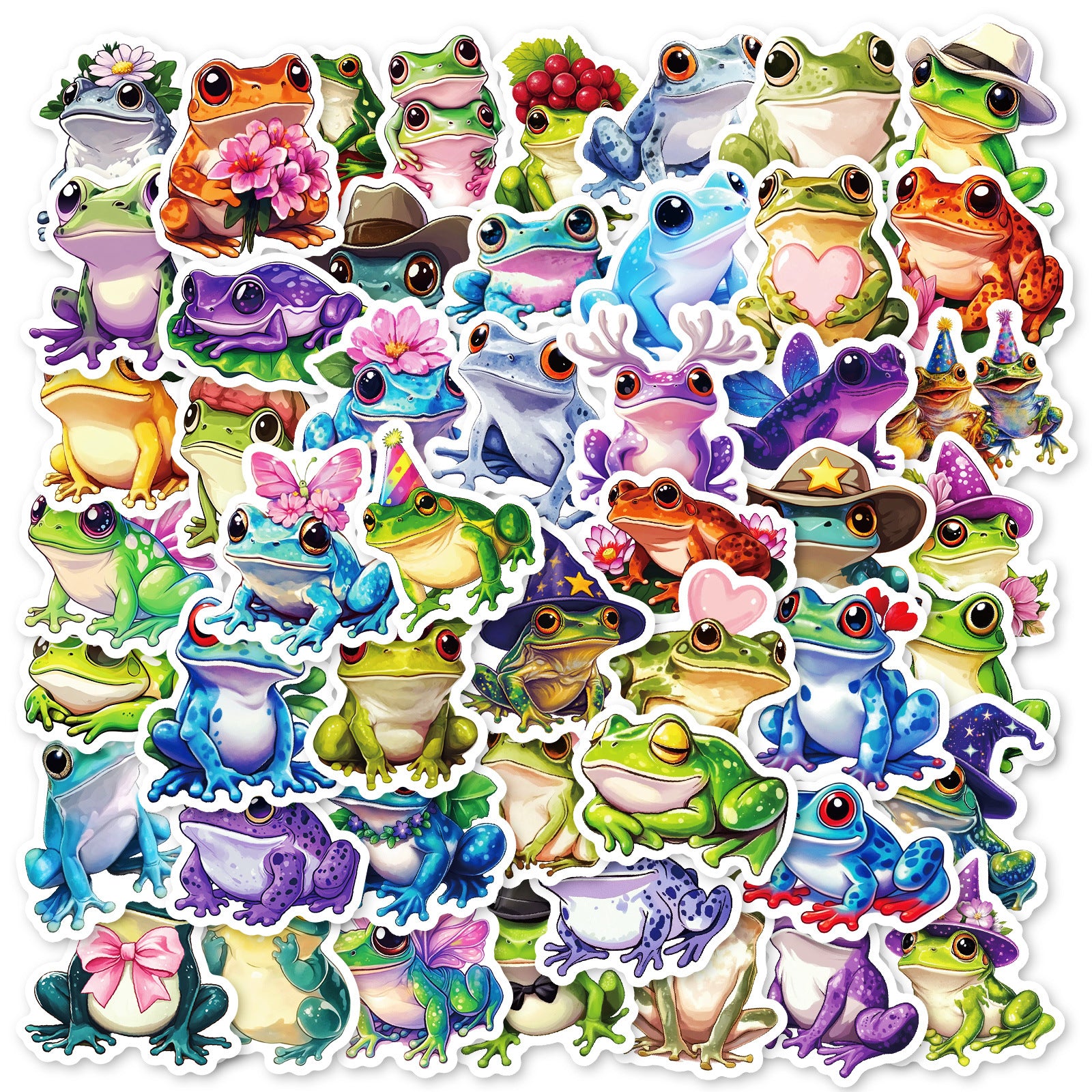 0717 50 Frog Stickers solid with white border