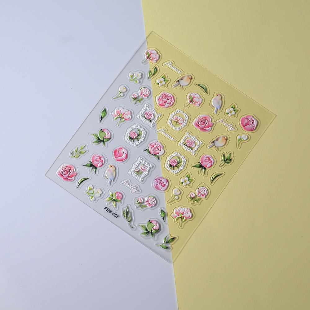 0917 M215- Roses and Birds Embossed Mini sticker 1 Pcs