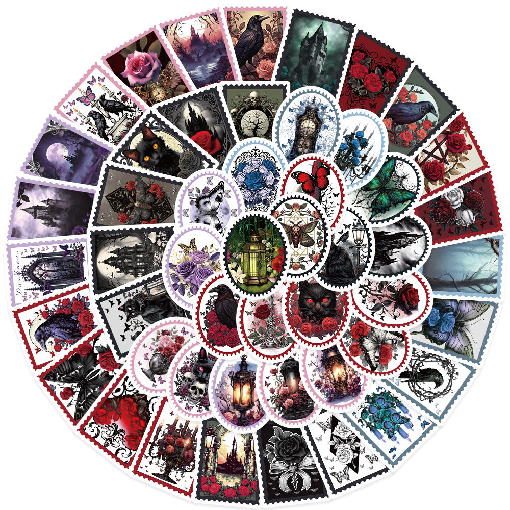 0101 Vintage Gothic Stamp solid sticker with white border -50Pcs each pack
