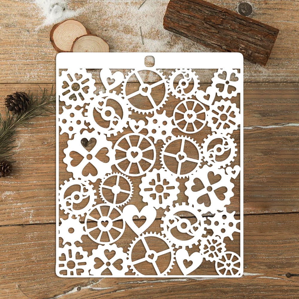 0801 Heart and gears pattern stencil 17.1CM*14.4CM