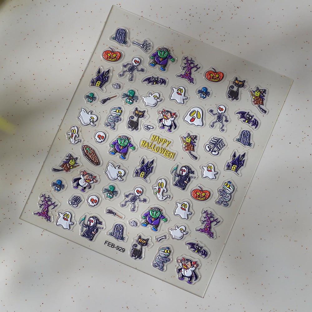 0823 M191- Happy Halloween Embossed Mini sticker 1 Pcs