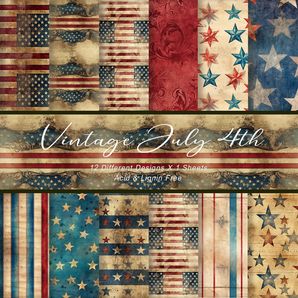 0804 Vintage american flag background paper -12Pcs each pack