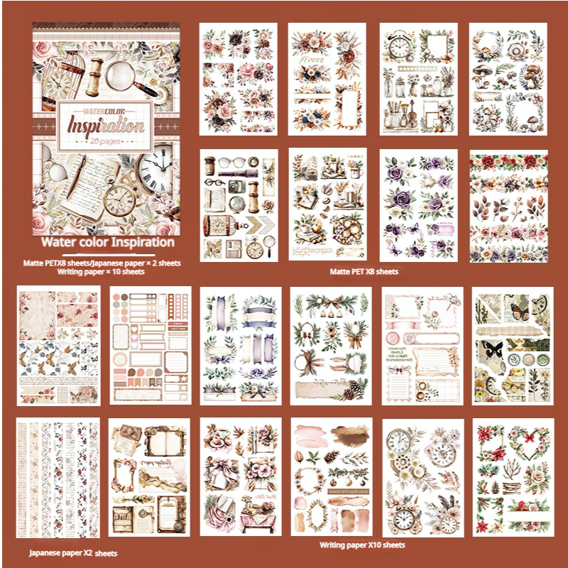 S-583- Watercolor Inspiration Sticker Book -20Pcs each pack