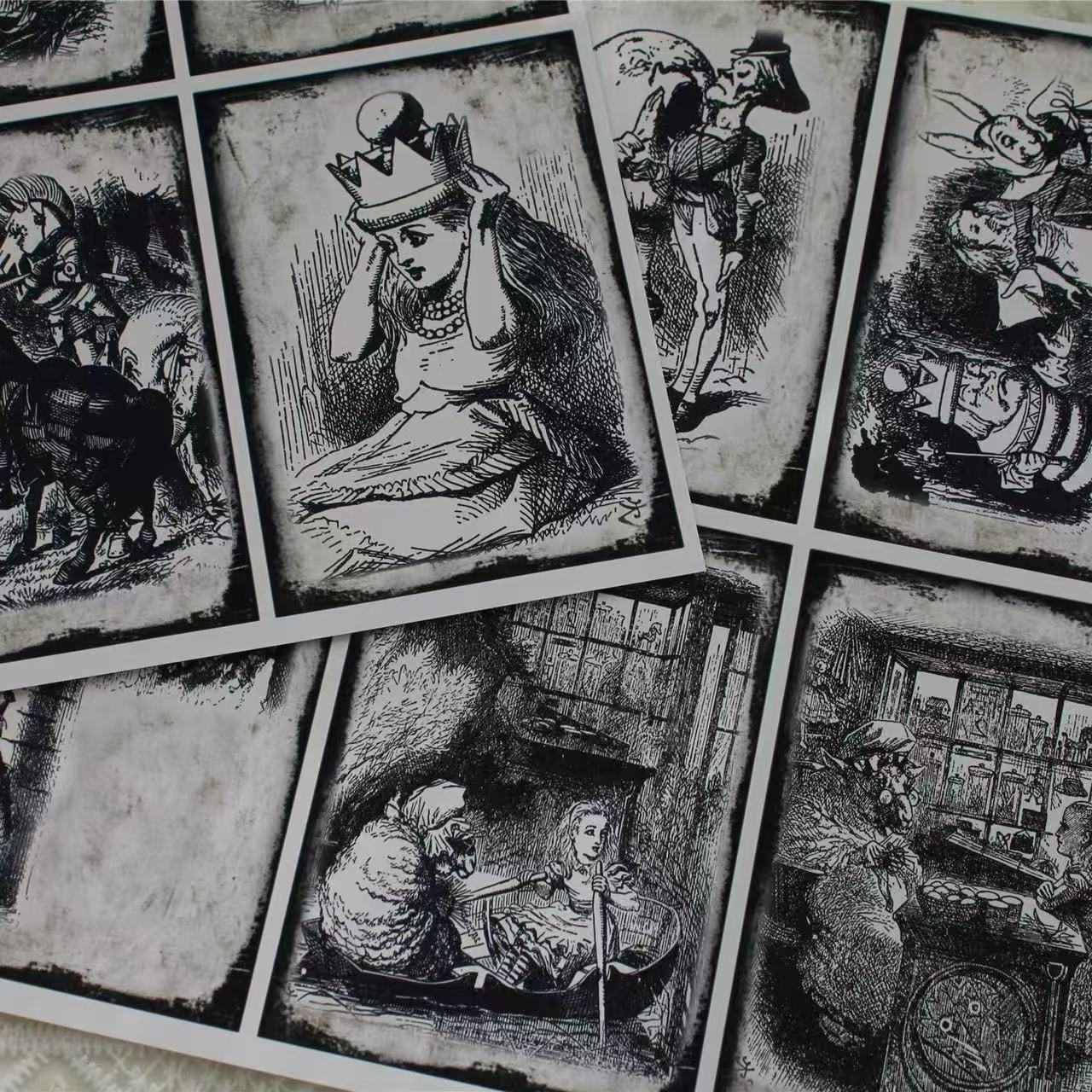 1206 A4 size Black and White Alice in Wonderland Style Paper 6 pcs