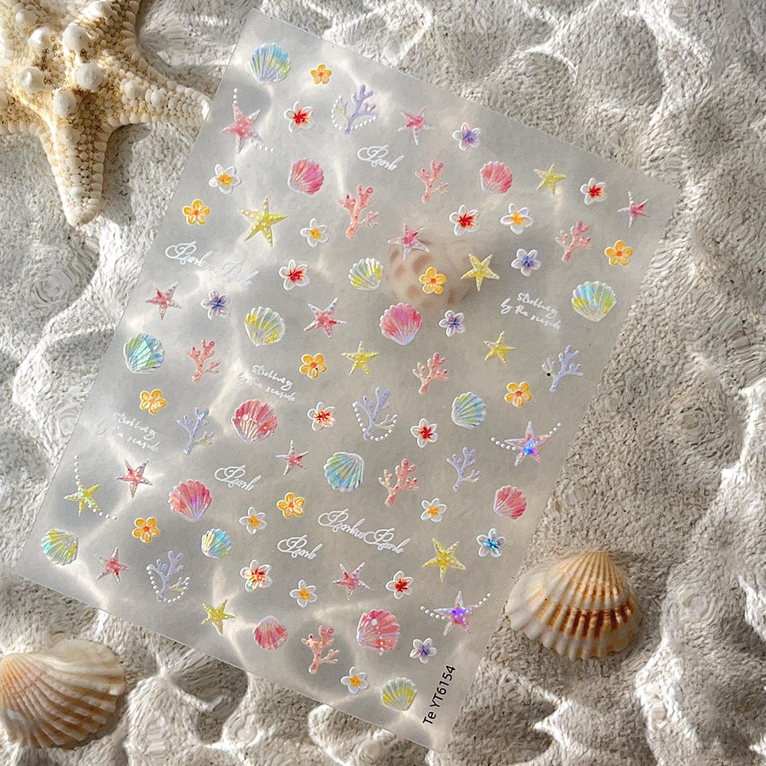 1022 M245- Starfish and shells Embossed Mini sticker 1 Pcs