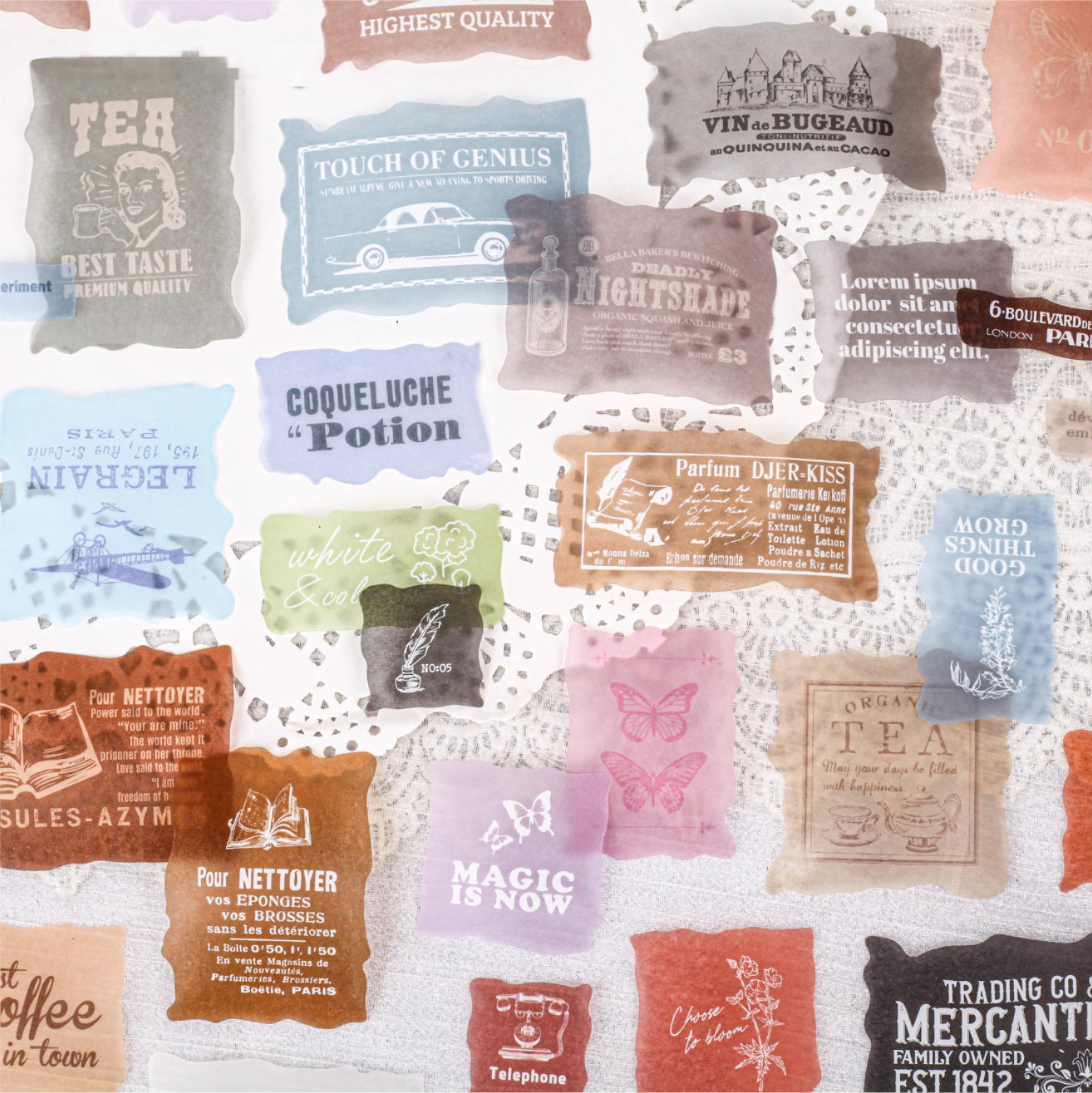0620 Vintage label vellum paper Sticker -30Pcs each pack