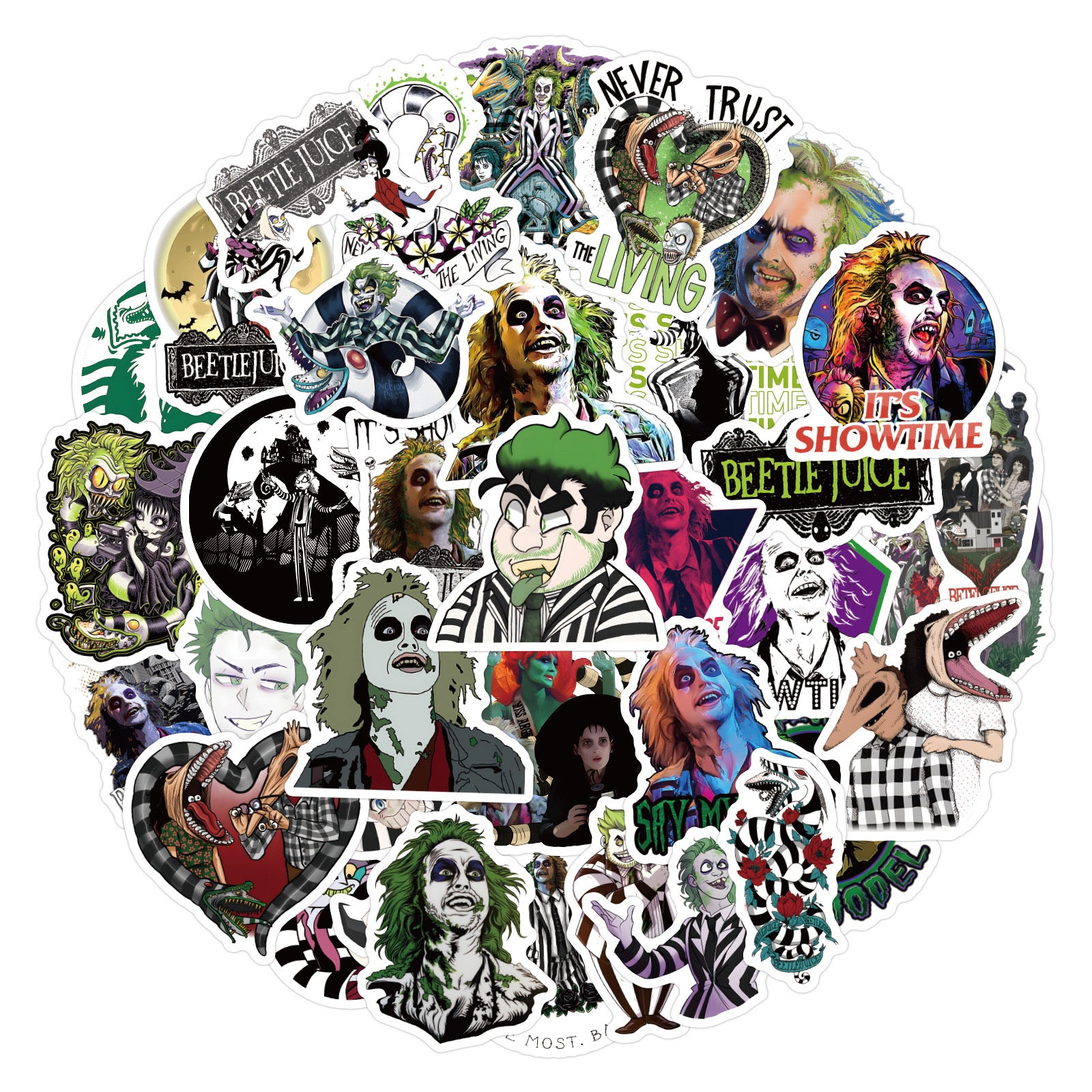 0526 110pcs Beetlejuice solid white border sticker