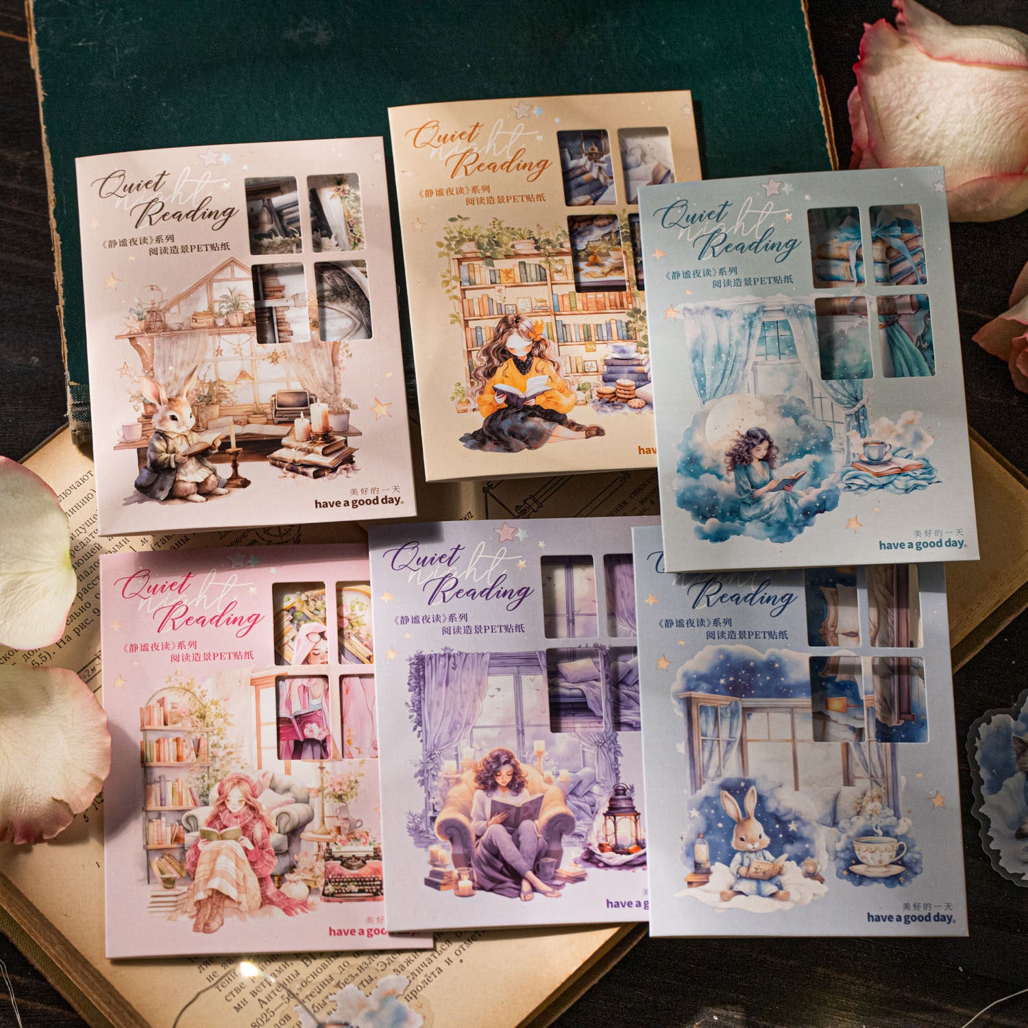 0312 Quiet Night Reading Series Sticker -15Pcs each pack