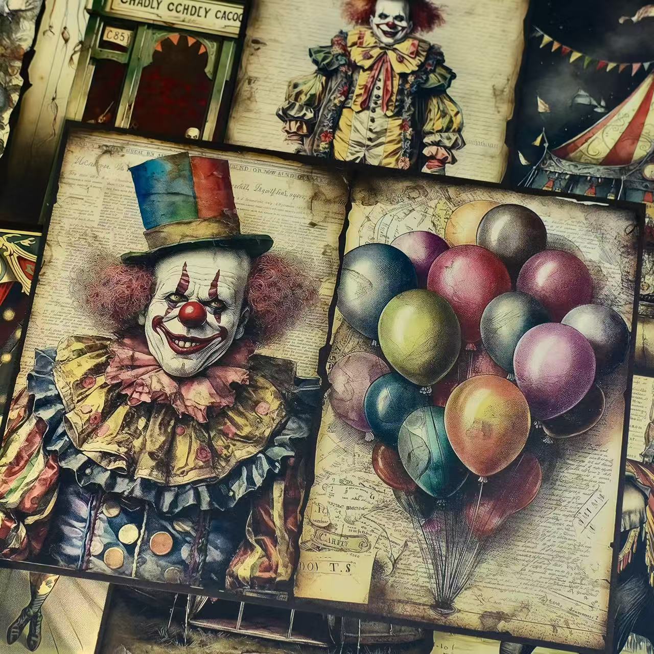 1021 A4 size Dark Clown Circus Paradise Style Paper 5 pcs