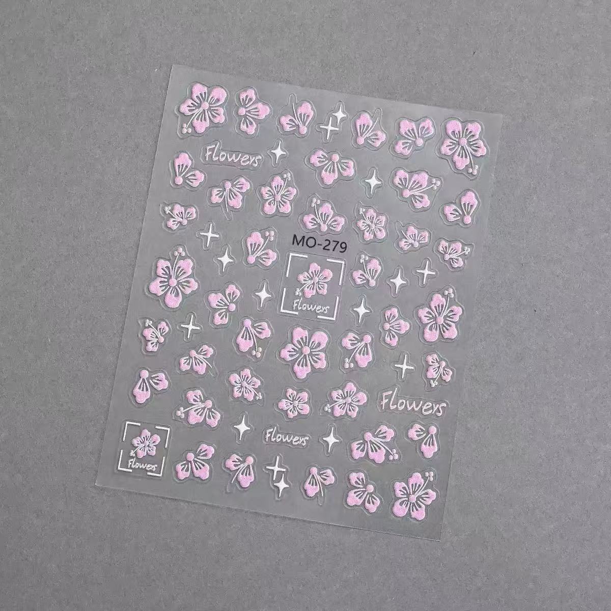 1124 M263- Pink flower Embossed Mini sticker 1 Pcs