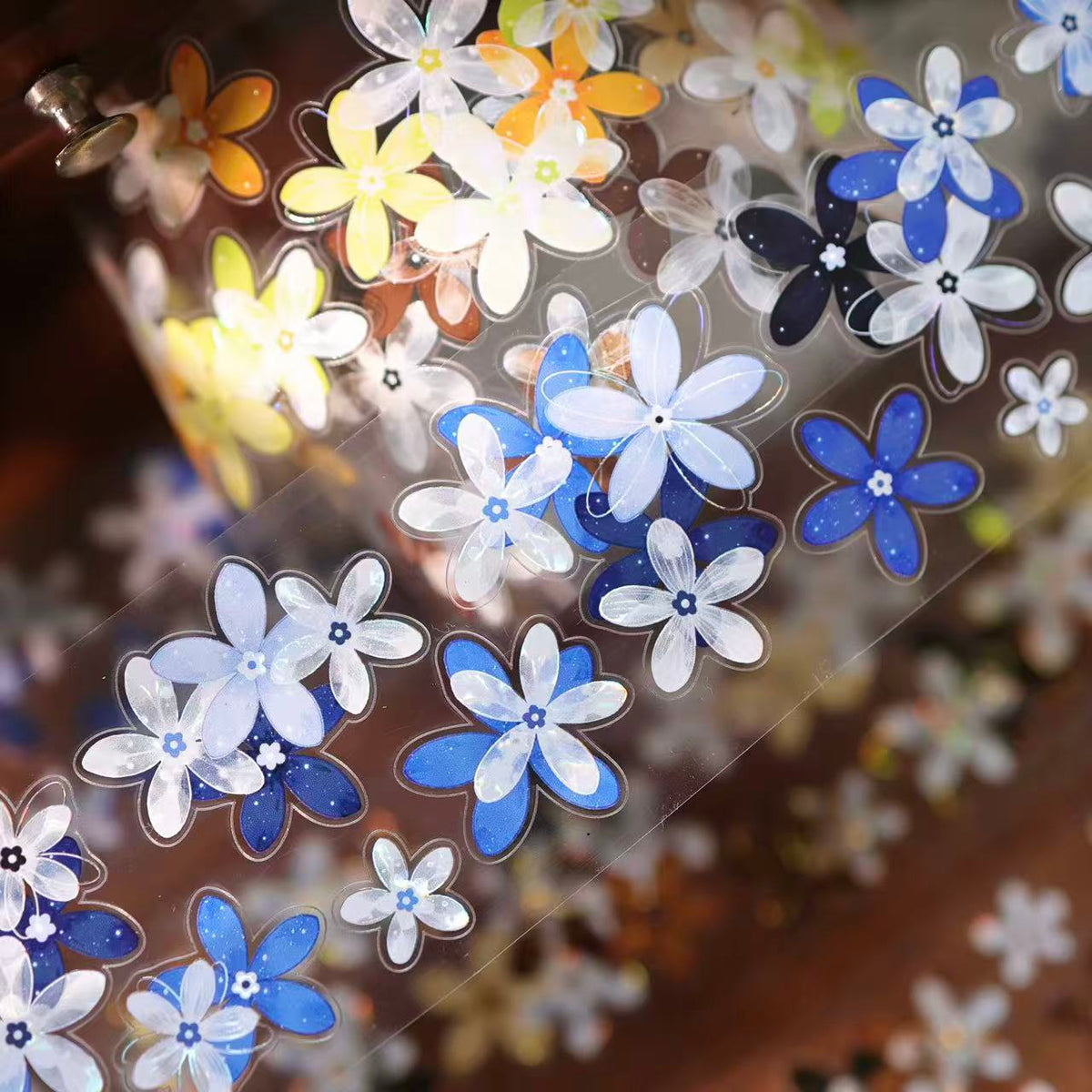 Vintage Colorful Flower Shell Gloss Pre-cut PET Tape (5.5 x 100 cm) 1 loop