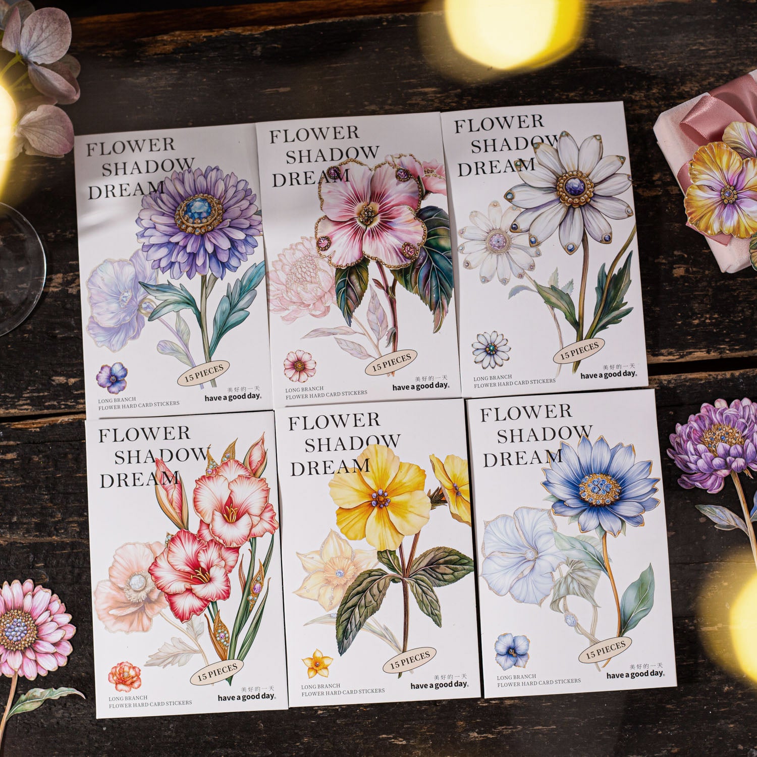 0308 Flower Shadow Dream Series cardstock Stickers -15Pcs each pack