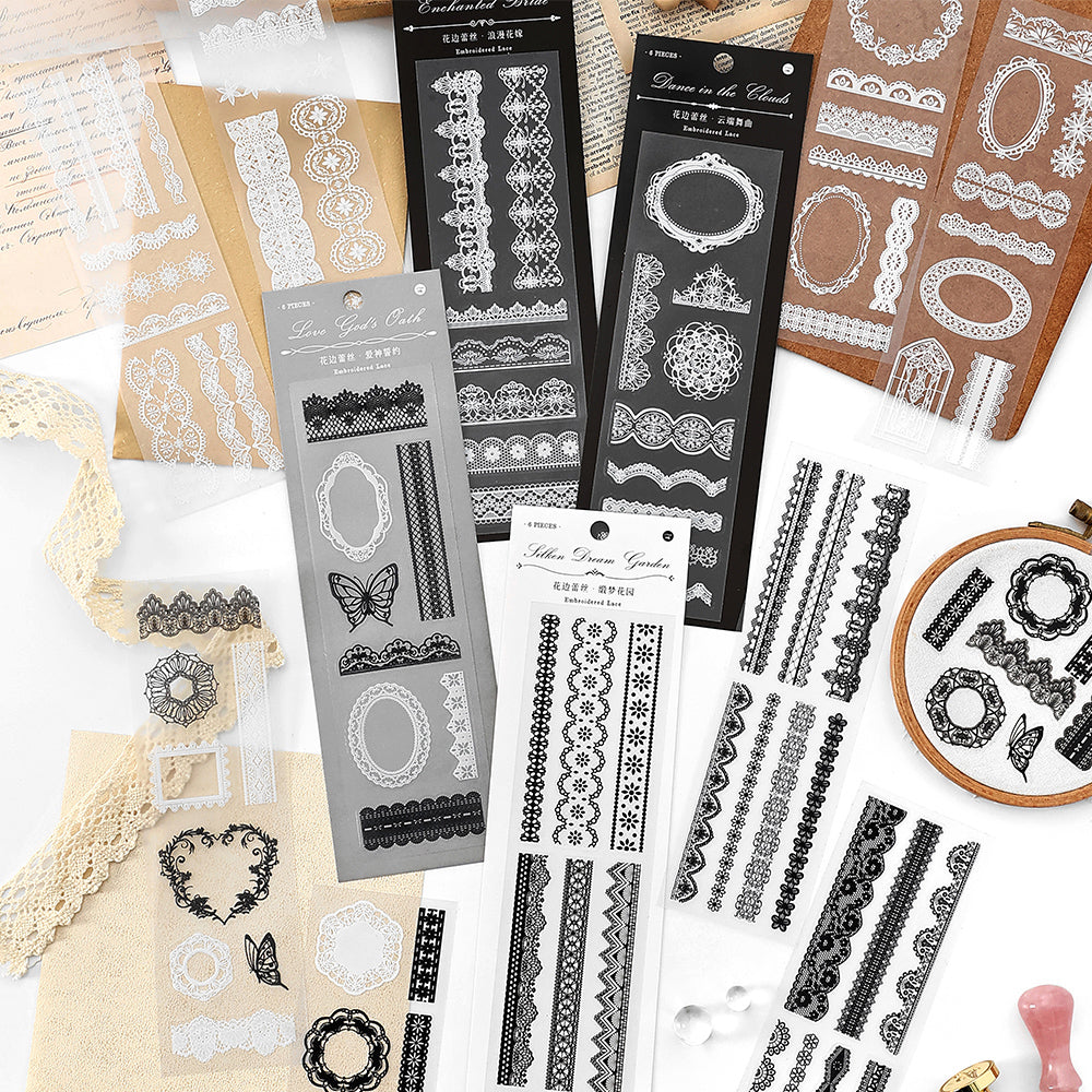 0622 Lace PET Sticker -6Pcs each pack