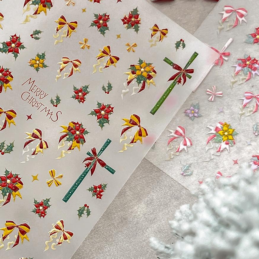 1015 M241- Christmas bow Embossed Mini sticker 1 Pcs