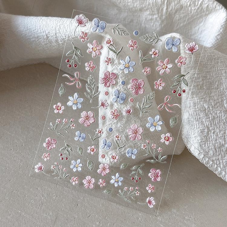 0714 M149- Flower Embossed Mini sticker 1 Pcs