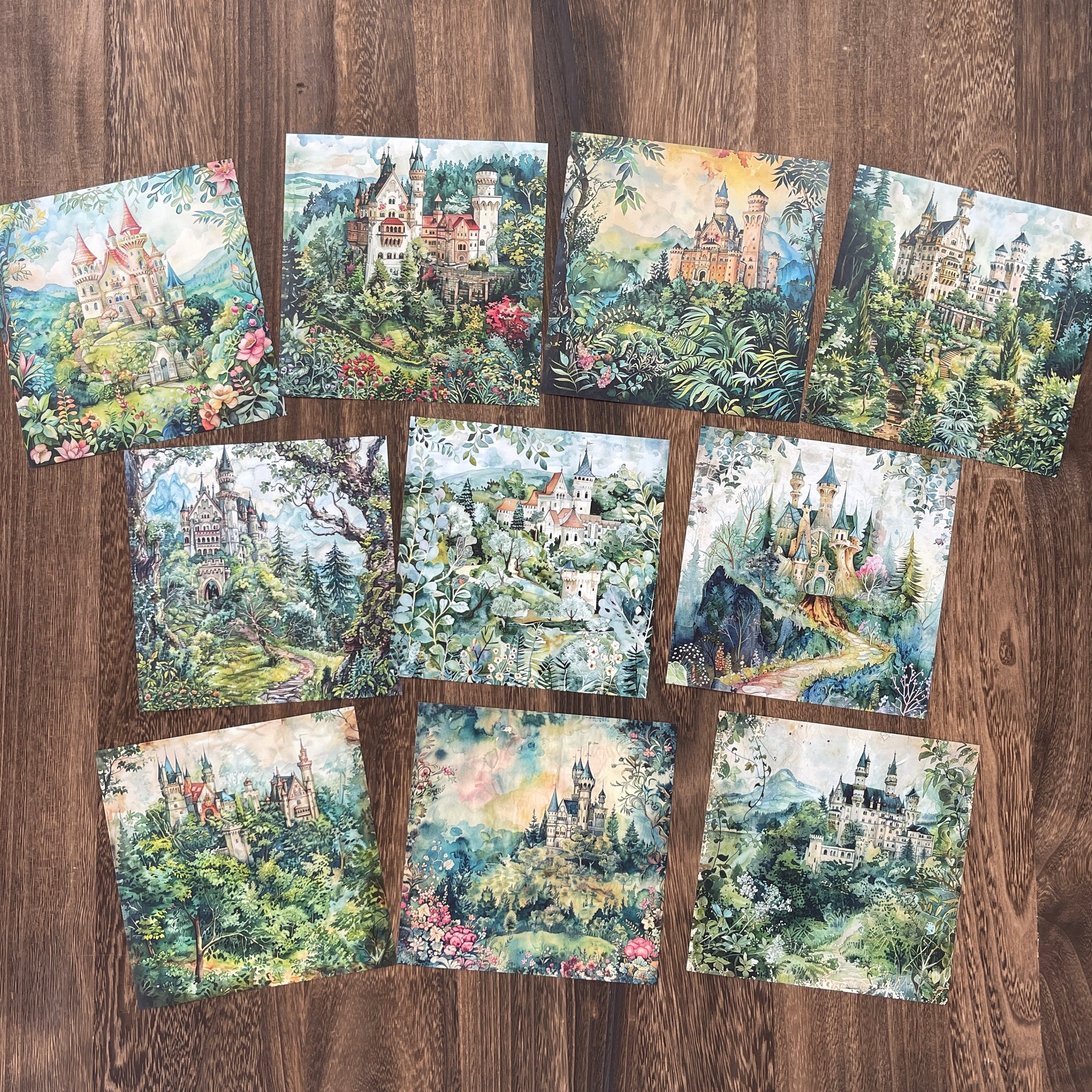 0818 Forest castle background paper 15*15cm -10Pcs each pack