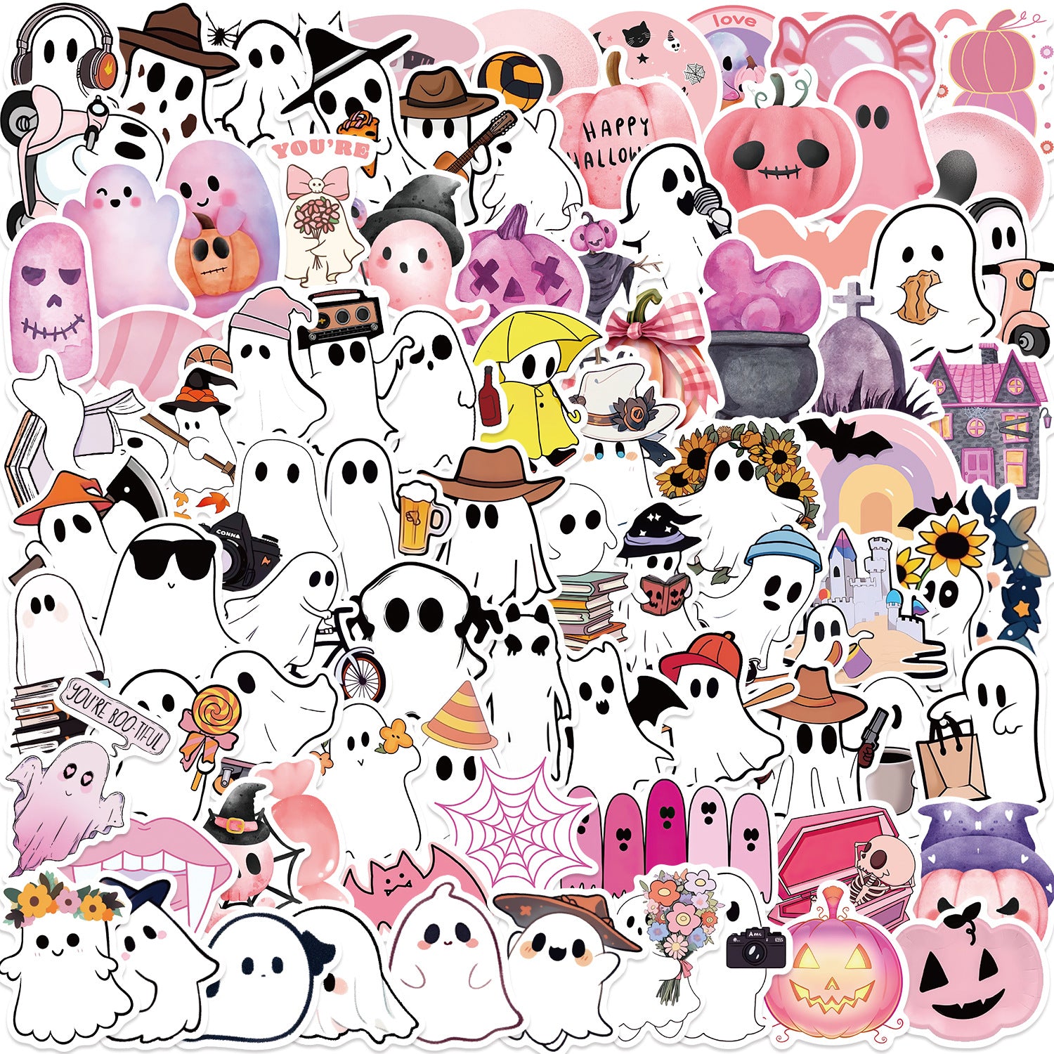 0819 100 Cute ghost Stickers solid with white border
